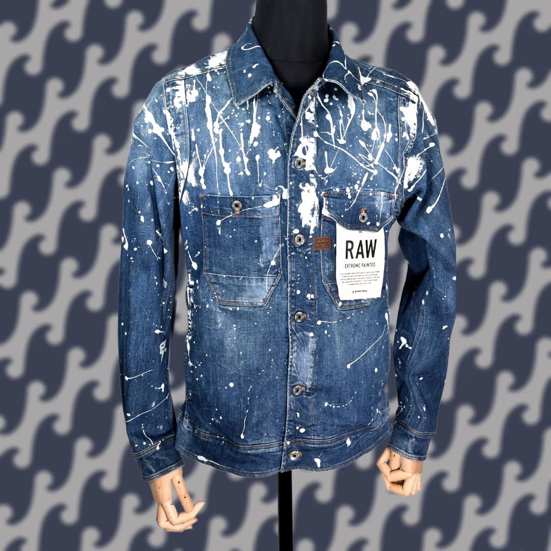G-Star G-Star Raw Wolker 3D Slim Extreme Painted Denim Men's Jacket M Blue Painted Denim Jacket Mens 90s (no) Size US M / EU 48-50 / 2 - 1 Thumbnail