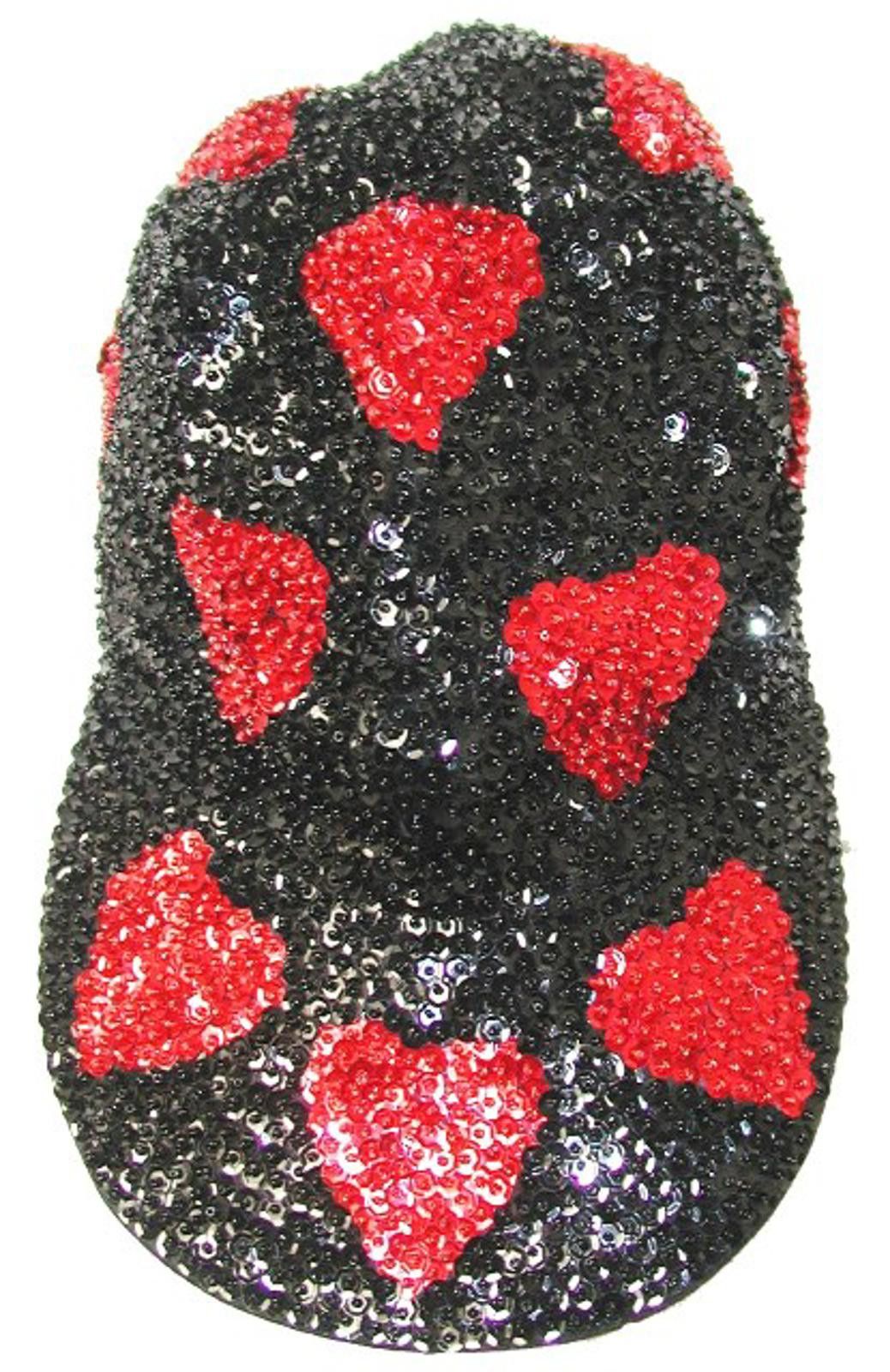 Designer Sequin Baseball Cap BLACK with RED HEARTS Size ONE SIZE - 1 Preview