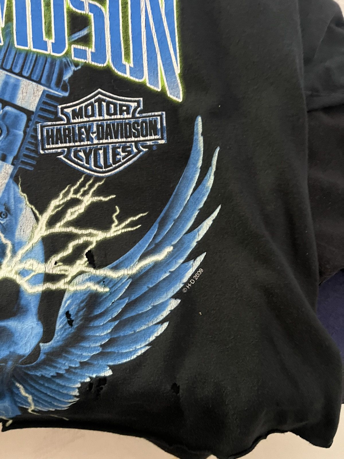 Harley Davidson 2009 H-D Landers Skull Lightning Thunder Cropped Y2K Tee Size US XL / EU 56 / 4 - 6 Thumbnail