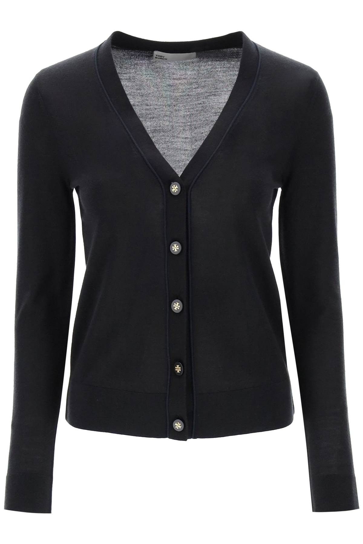 image of Tory Burch 'simone' Wool And Silk Cardigan Size L For Women in Black