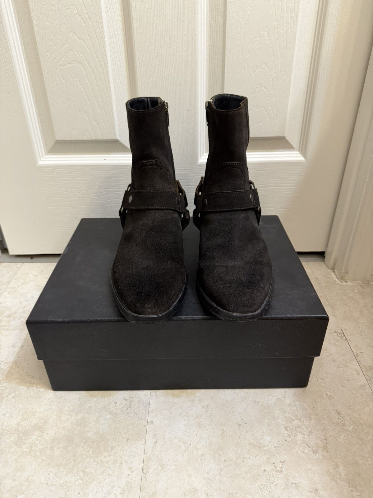 Saint Laurent Paris Saint Laurent Suede Leather Wyatt Harness Boots Dark Brown Size US 8 / EU 41 - 2 Thumbnail