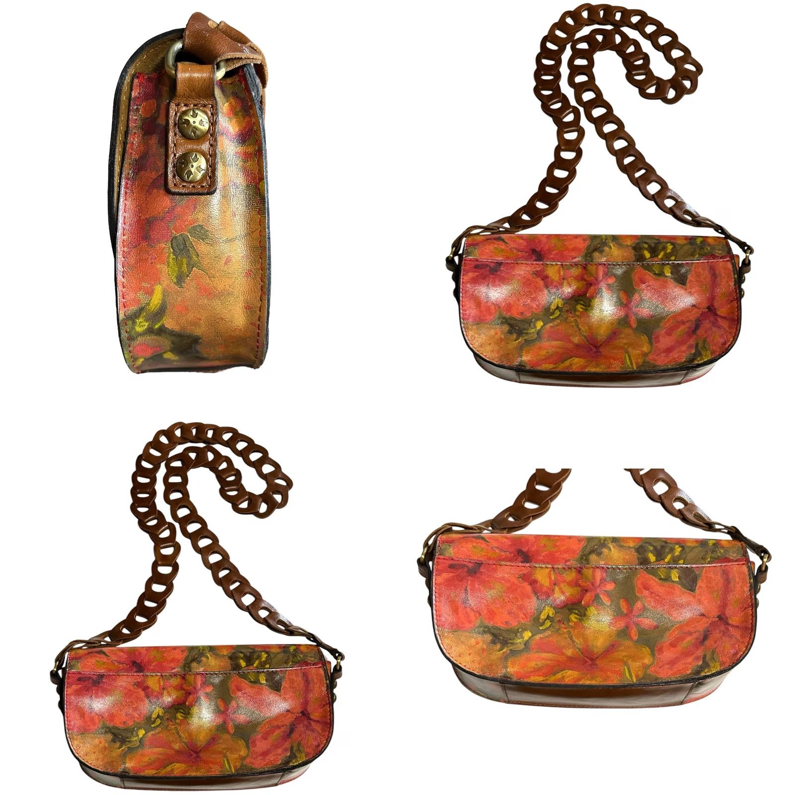 Patricia Nash Patricia Nash Vilette Leather Chain-Link Crossbody Purse Bag Floral Oil Painting Handbag Womens Small Multicolor Leather Crossbody Bag Size ONE SIZE - 9 Thumbnail