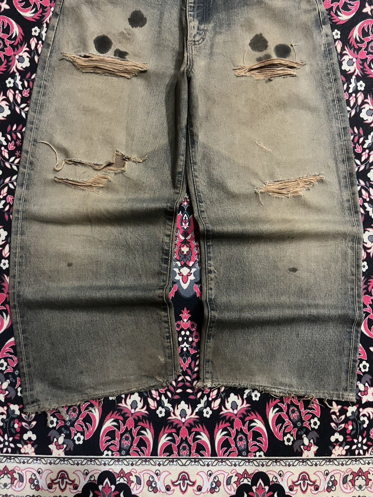 JNCO ⚡️Ripped⚡️Vintage Wrangler Distressed Stain Mud Washed Jorts Size US 30 / EU 46 - 9 Thumbnail