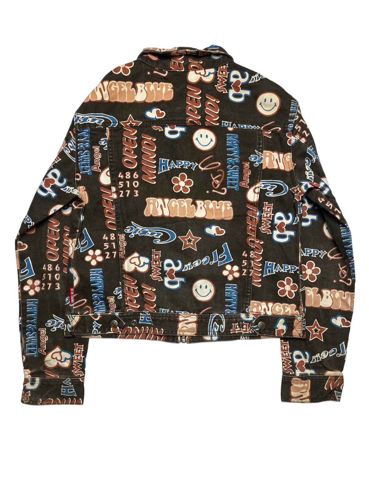Angel Blue 1990s Angel Blue - Printed Pop Smiley Denim Work Jacket Size L / US 10 / IT 46 - 2 Thumbnail