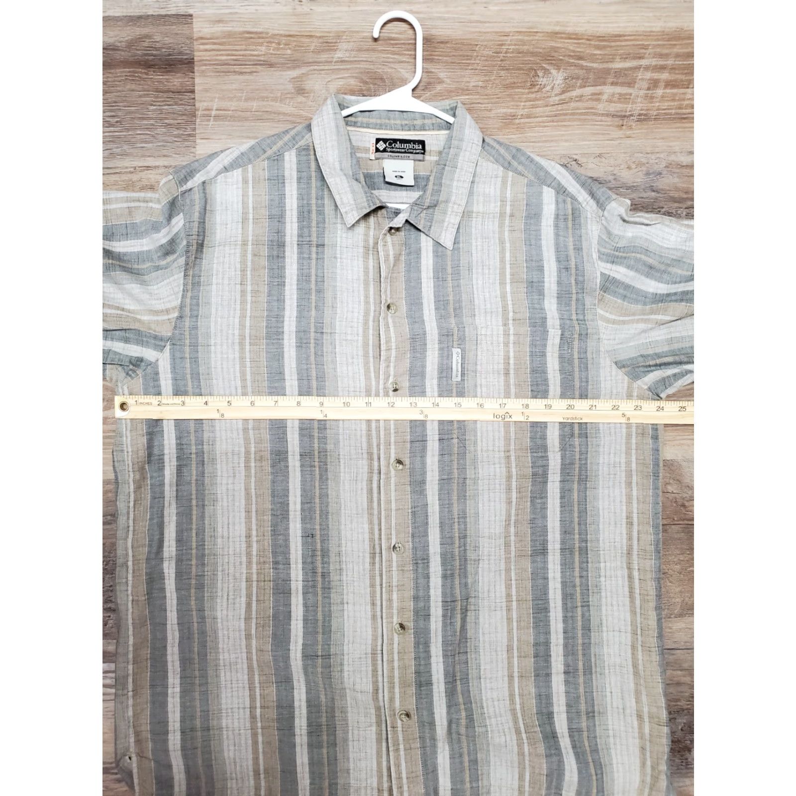Vintage Columbia XCO Shirt Mens XL Button-Up Short Sleeve Striped Cotton Brown Gray Pocket Breathable Casual Travel Size US XL / EU 56 / 4 - 6 Thumbnail