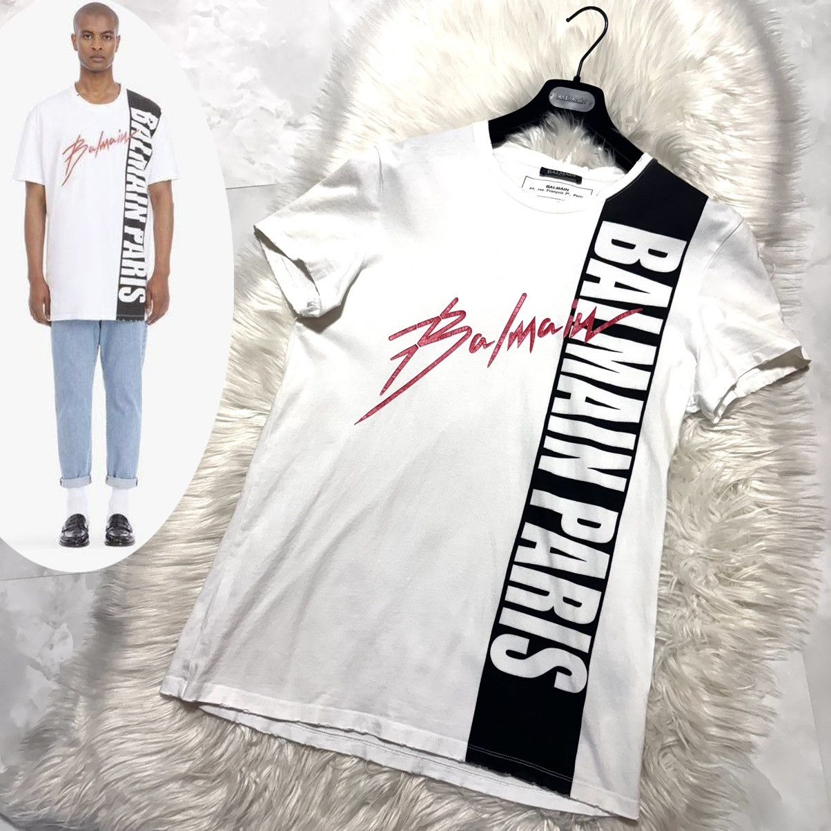 Balmain Balmain Homme Distressed T shirt M 44 White Black Red Grailed