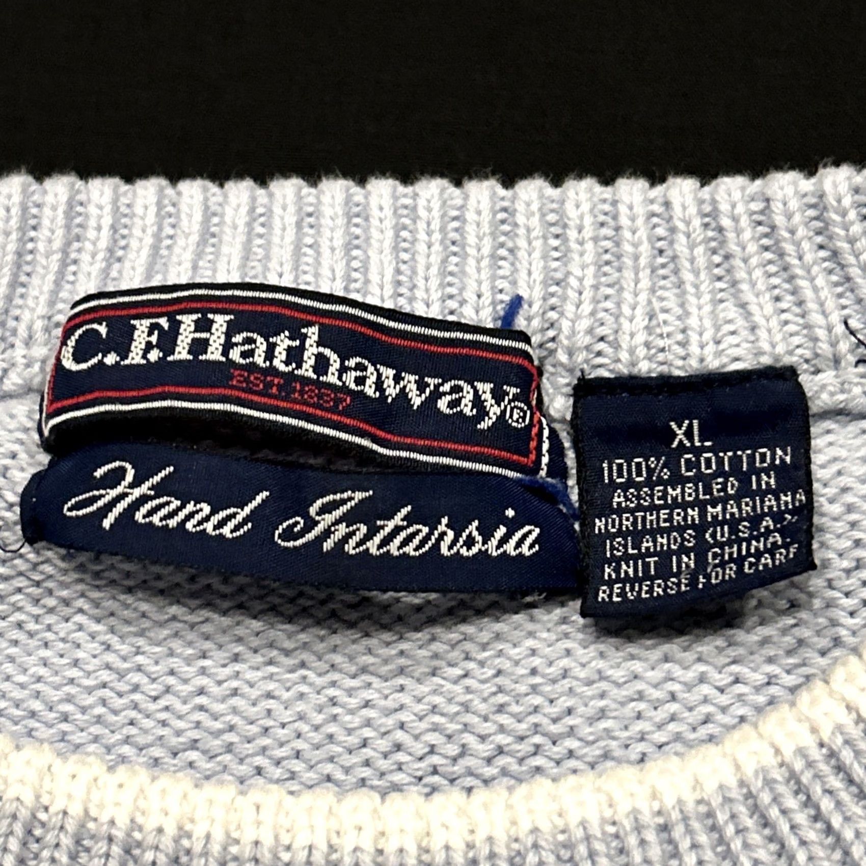 Vintage VTG 90S MENS CF Hathaway Pullover Knit Sweater Blue Geometric Diamond Argyle 100% Cotton Crew Neck XL Size US XL / EU 56 / 4 - 3 Thumbnail