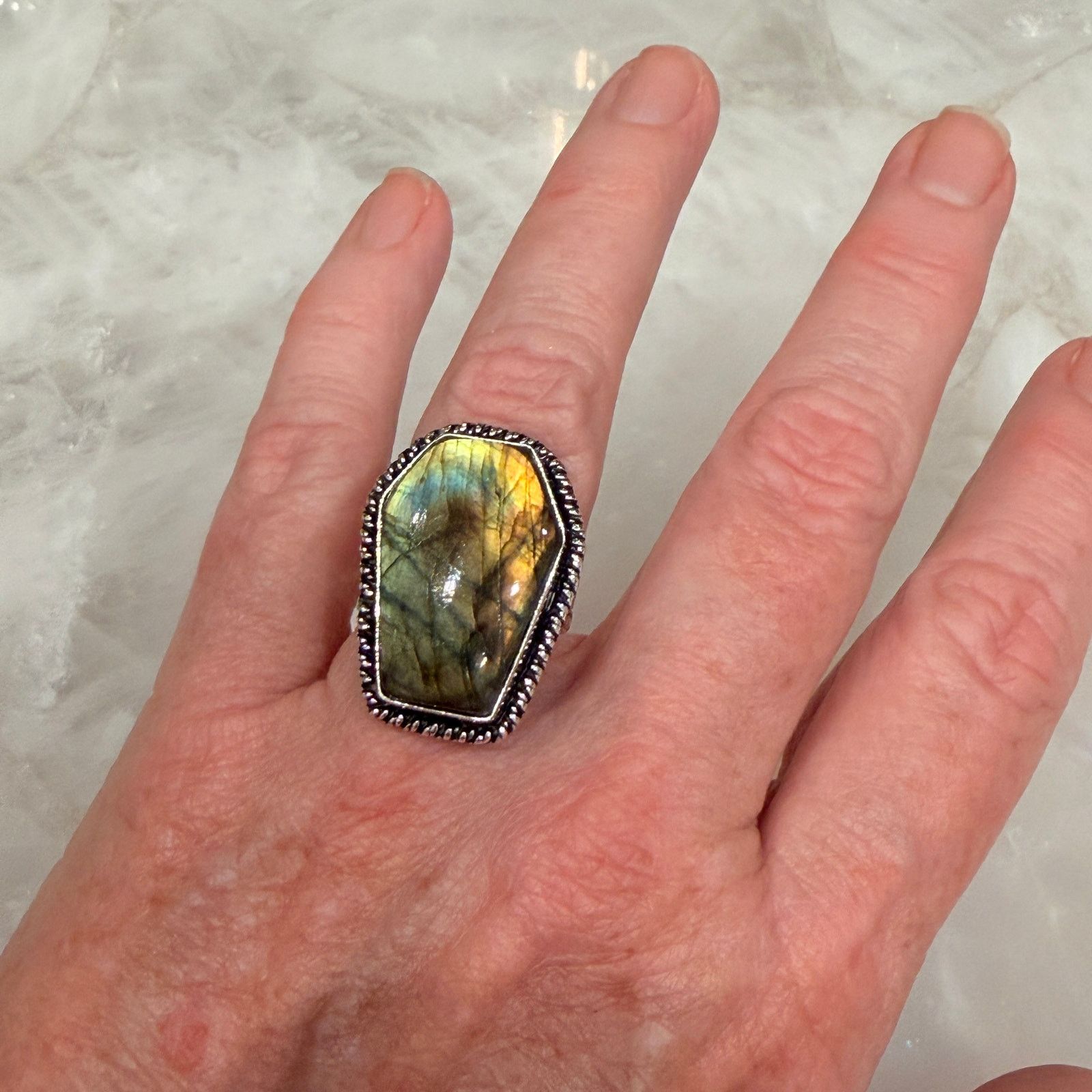 The Unbranded Brand Coffin Labradorite Ring Size ONE SIZE - 8 Thumbnail
