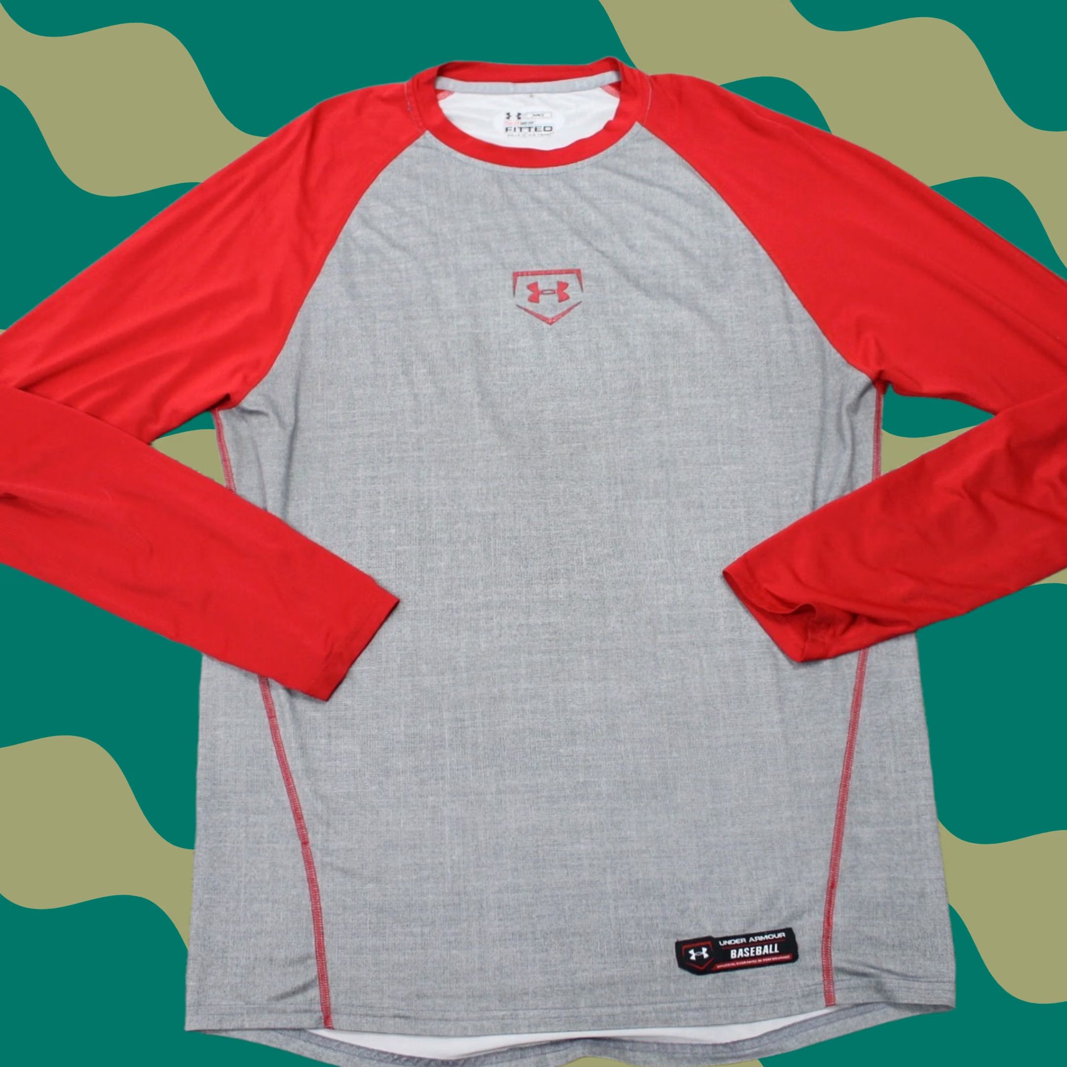Under Armour Under Armour Baseball Shirt Mens Medium Gray/Red Raglan Fitted Heatgear Athletic Size US M / EU 48-50 / 2 - 1 Thumbnail