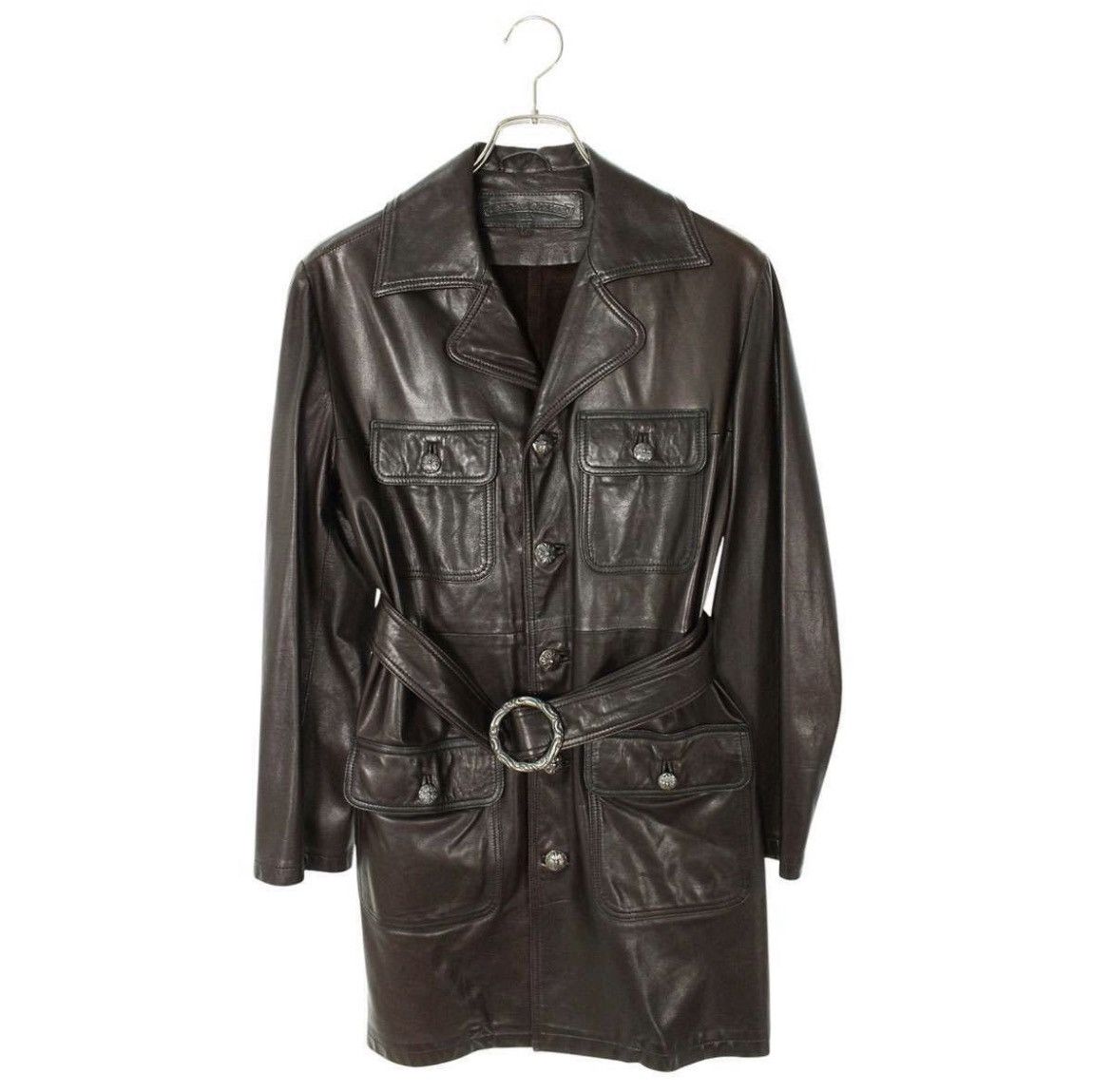 Chrome Hearts Leather Coat with Cross and Buttons