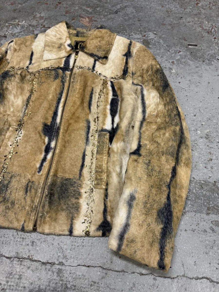 Vintage 2000s Faux Fur Beige & Blue Irregular Jacket Size XS / US 0-2 / IT 36-38 - 11 Thumbnail
