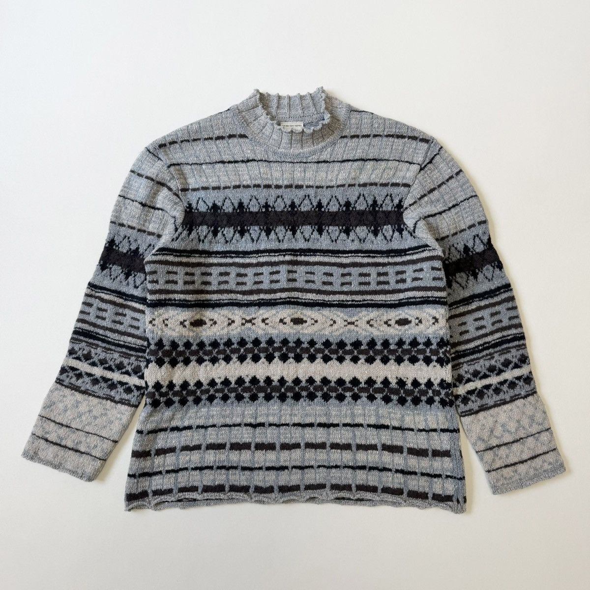 Dries Van Noten Illusion Patterned Knit Wool Sweater Size US L / EU 52-54 / 3 - 1 Thumbnail