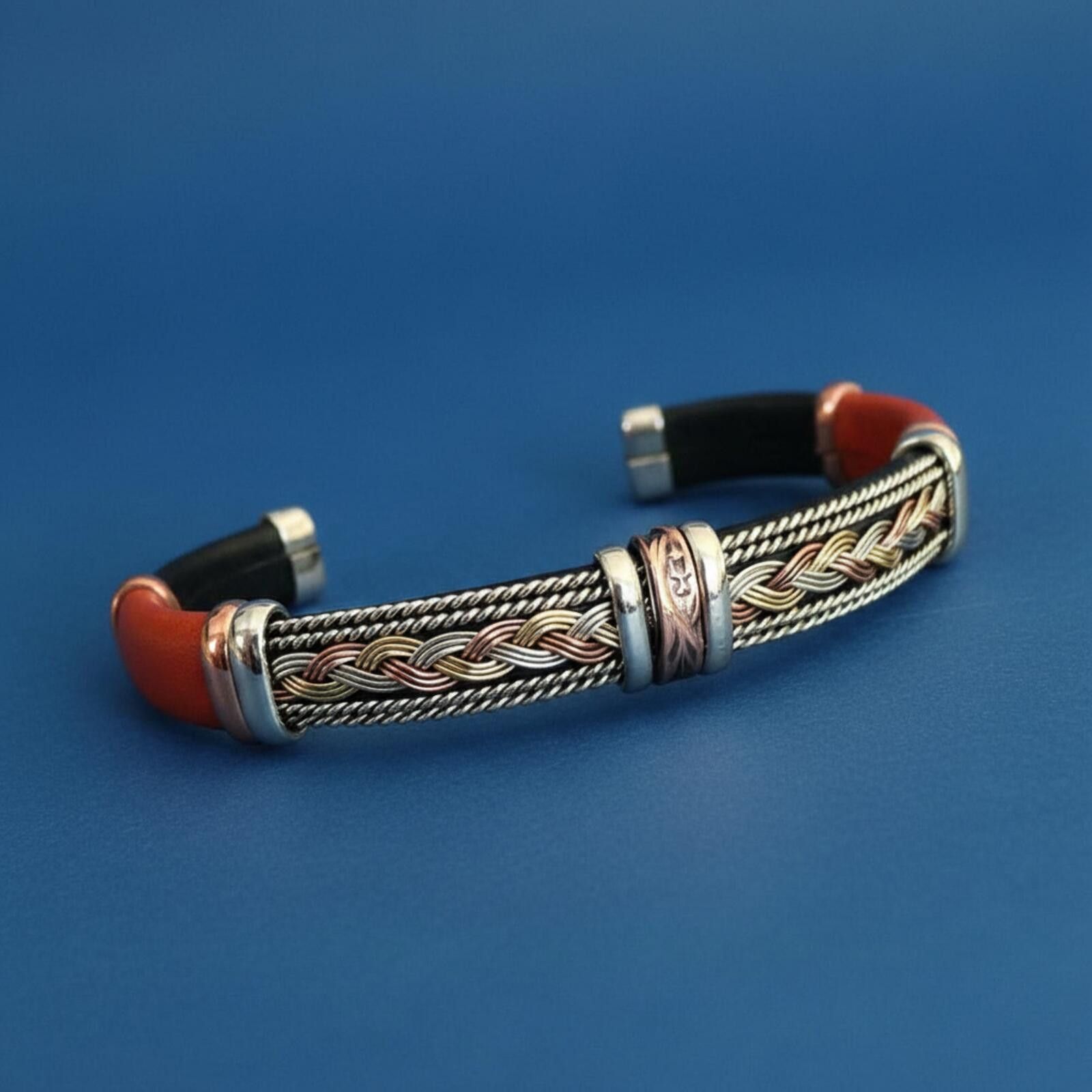 Other Unisex Unique Leather and Mixed Metals Bracelet, Orange Size ONE SIZE - 1 Preview
