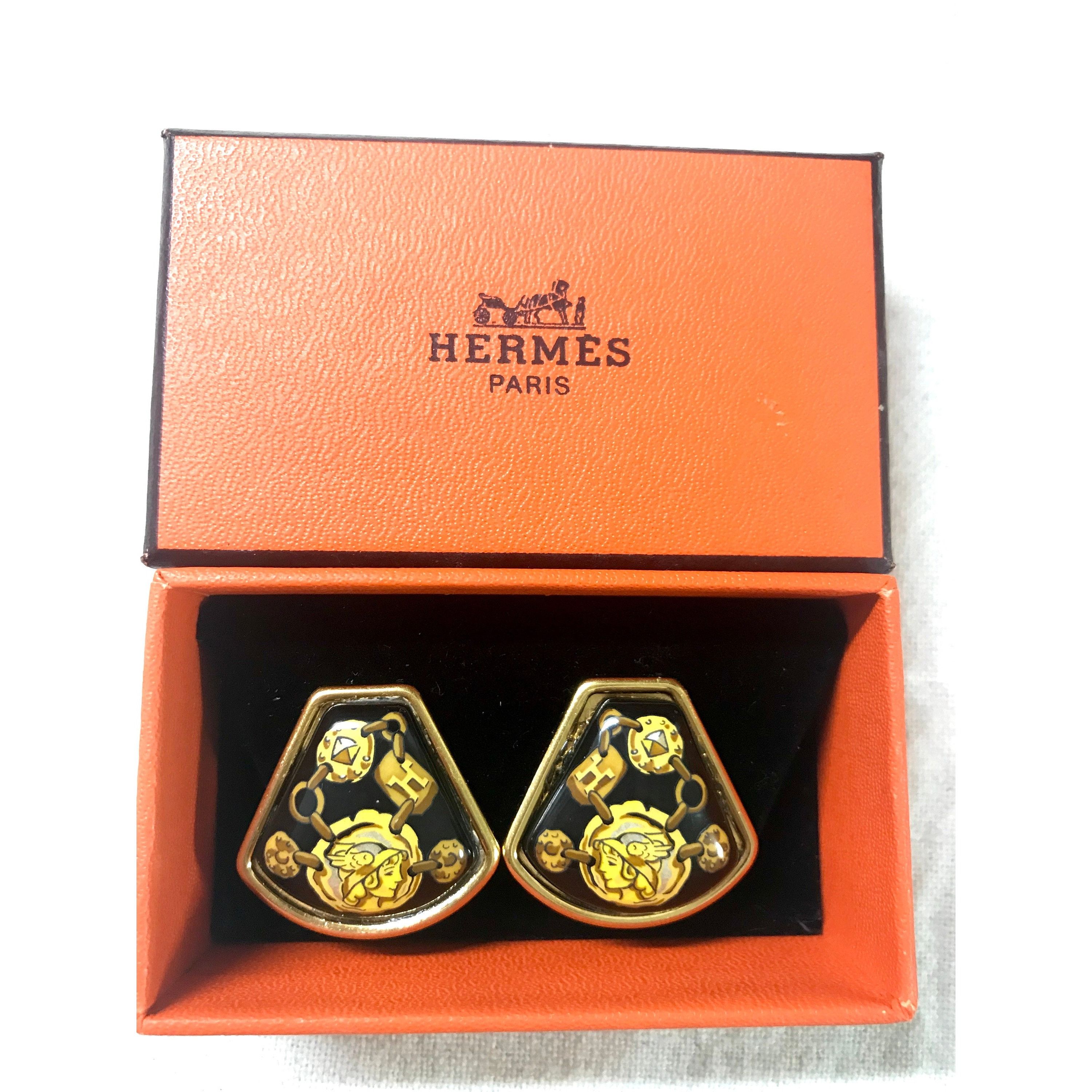 Hermes Vintage Hermes cloisonne golden earrings. Ceramic Size ONE SIZE - 2 Thumbnail