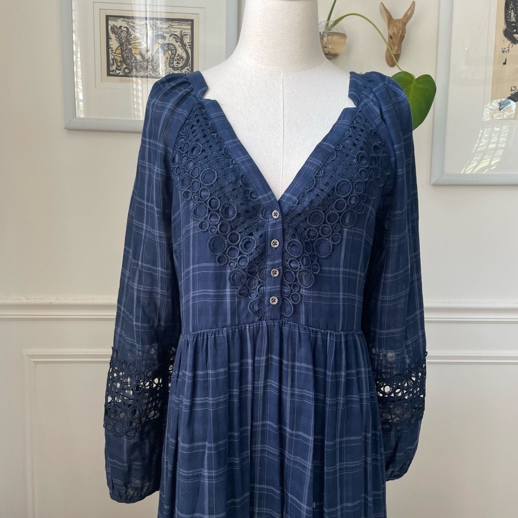 Anthropologie Anthropologie AKEMI + KIN Navy Blue Codie Plaid Handkerchief Size M / US 6-8 / IT 42-44 - 3 Thumbnail