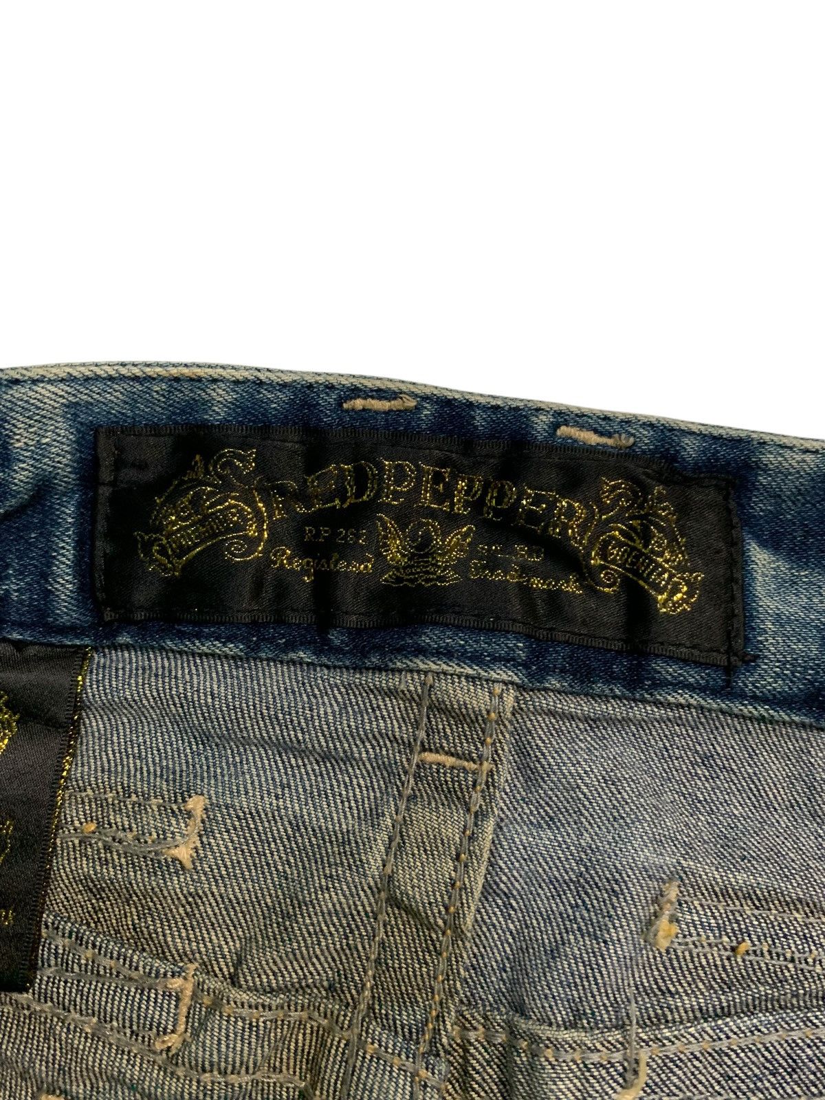 If Six Was Nine Flare Red papper Japanese Punk Skull Distressed Denim Size US 31 - 13 Thumbnail
