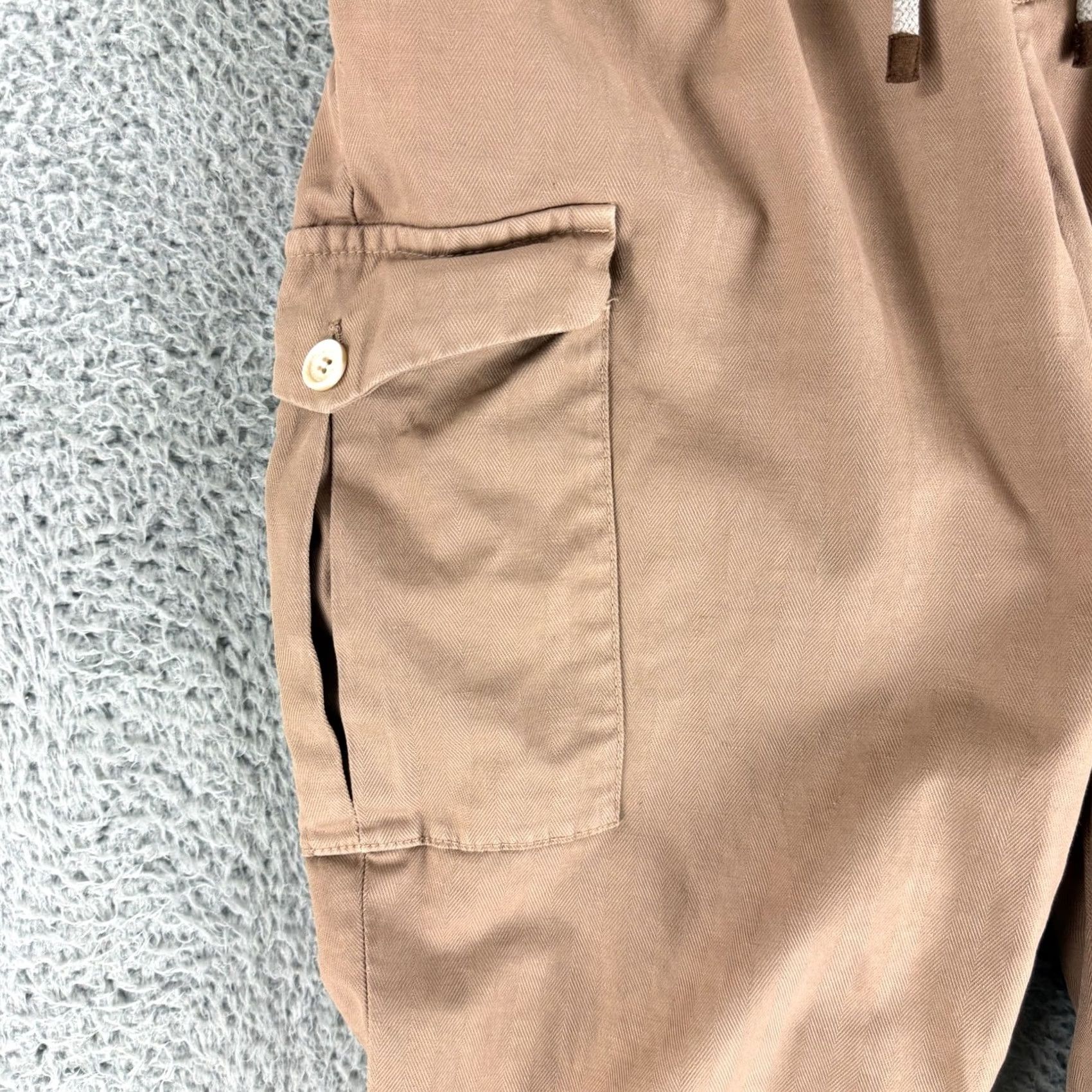 Brunello Cucinelli Brunello Cucinelli Cargo Pants Mens 50 Tan Herringbone Patched Distressed Italy Beige Cargo Pants Mens 33 Regular Tan Herringbone Distressed Italy Size US 33 - 3 Thumbnail