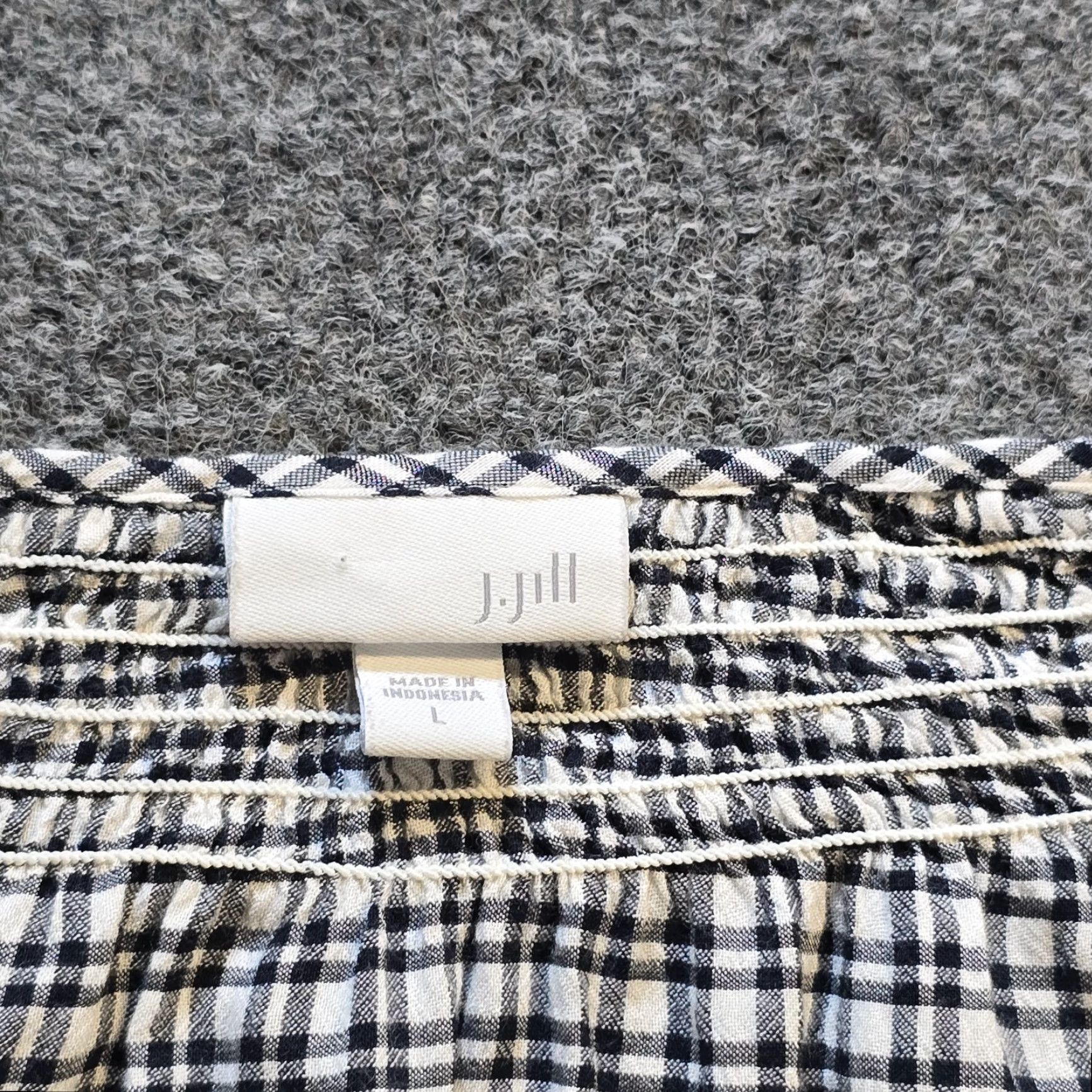J. Jill J Jill Top Women Large White Black Plaid Henley Long Sleeve Shirt Casual Career Size L / US 10 / IT 46 - 4 Thumbnail