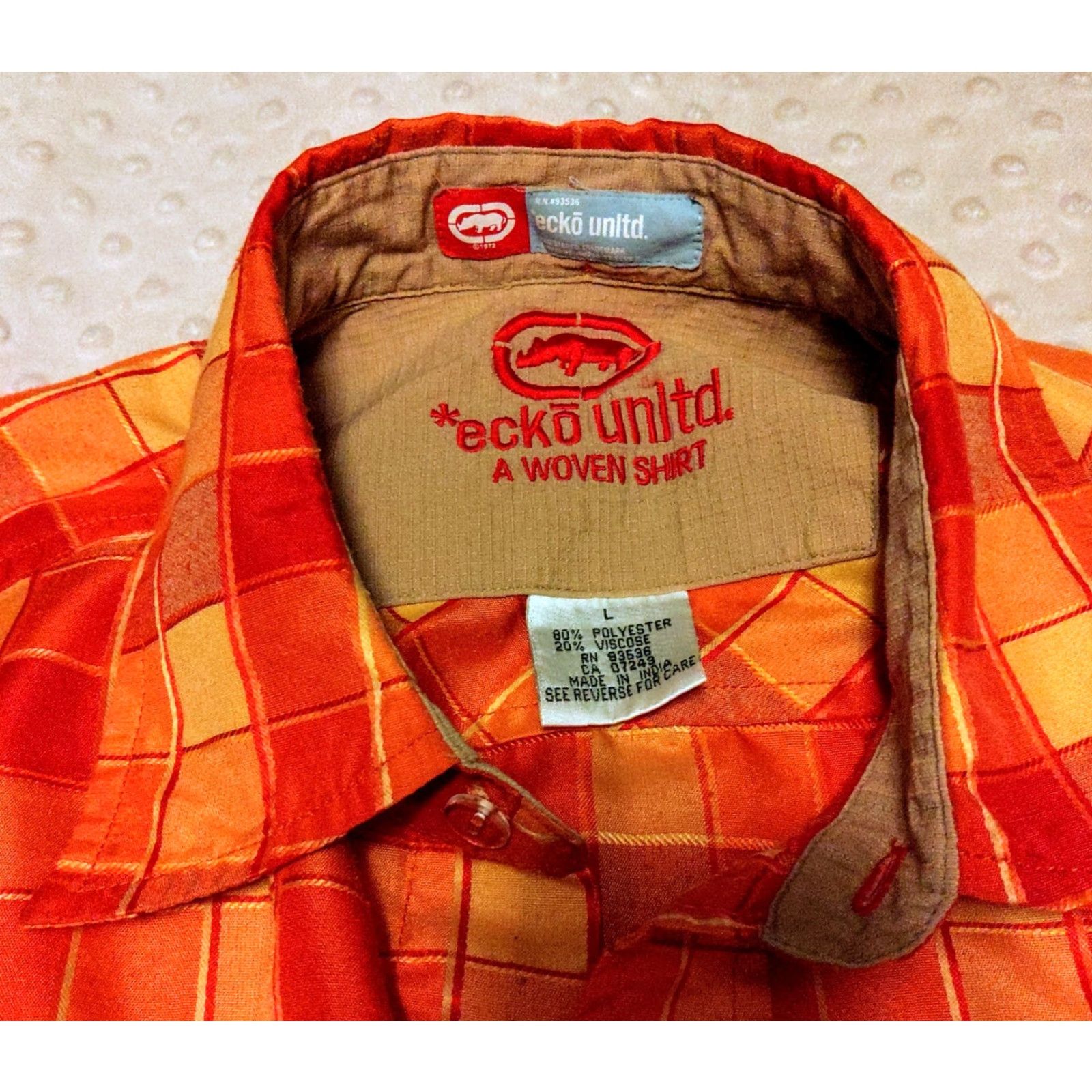 Ecko Unltd. Ecko Unltd Mens Button-Up Shirt Orange Plaid Short Sleeve Pocket Size US L / EU 52-54 / 3 - 3 Thumbnail