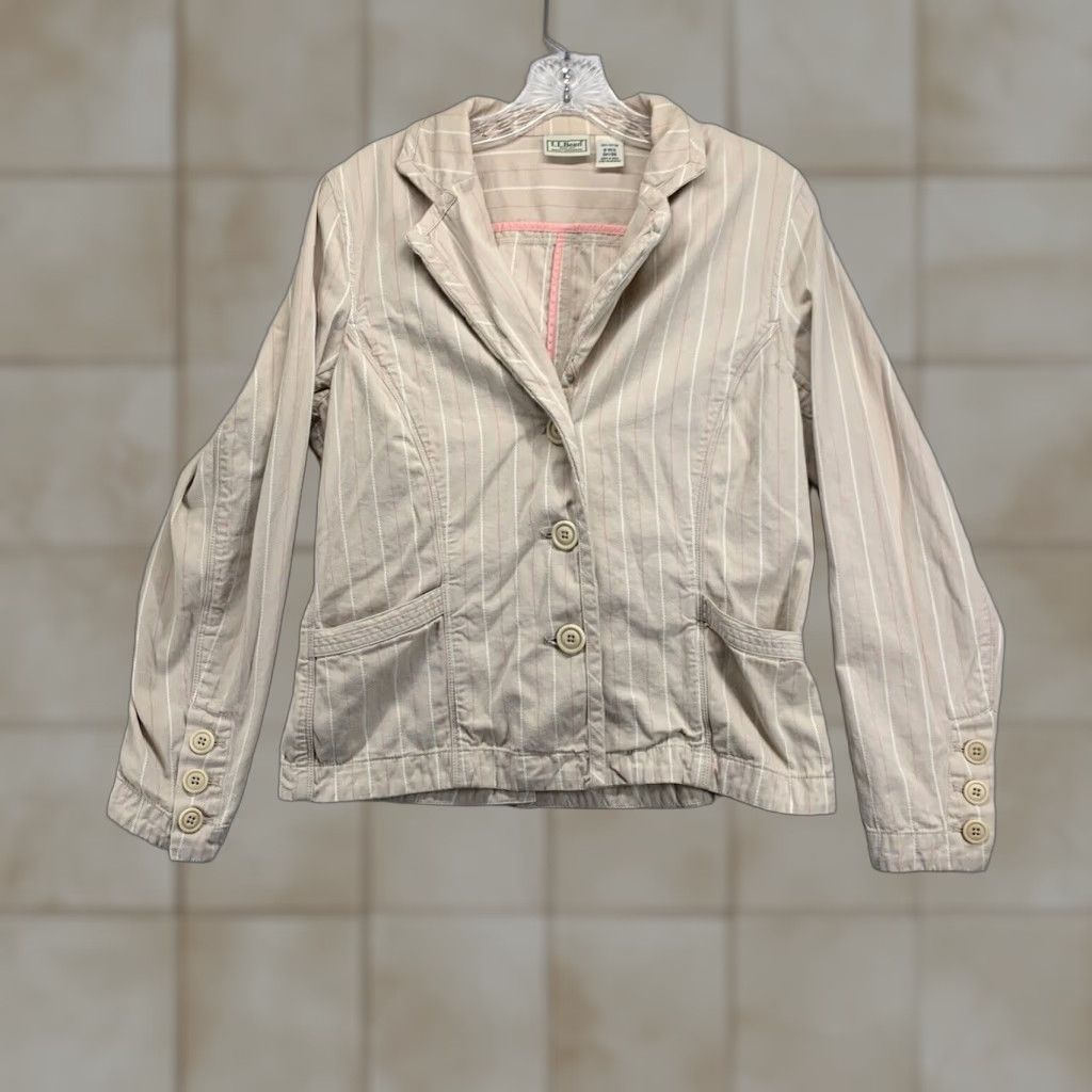 Vintage VINTAGE L.L. Bean Women's Blazer Jacket Short Sleeve Cotton Striped Beige 8 Regular Size M / US 6-8 / IT 42-44 - 1 Thumbnail