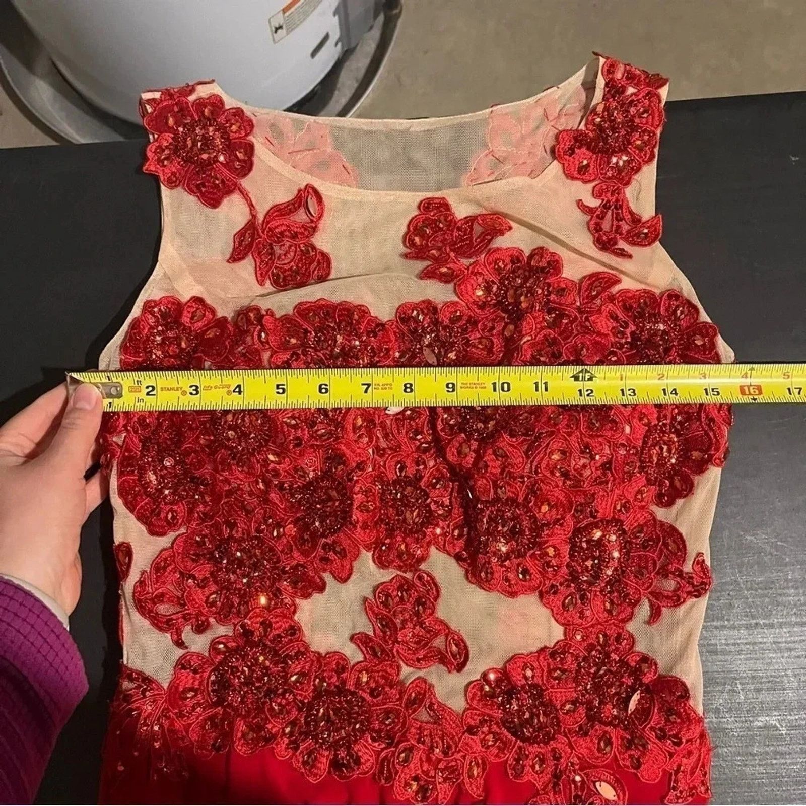 Other Nina Nischelle Red Floral Sheer Cocktail Prom Dress Sz 12 Size XL / US 12-14 / IT 48-50 - 6 Thumbnail