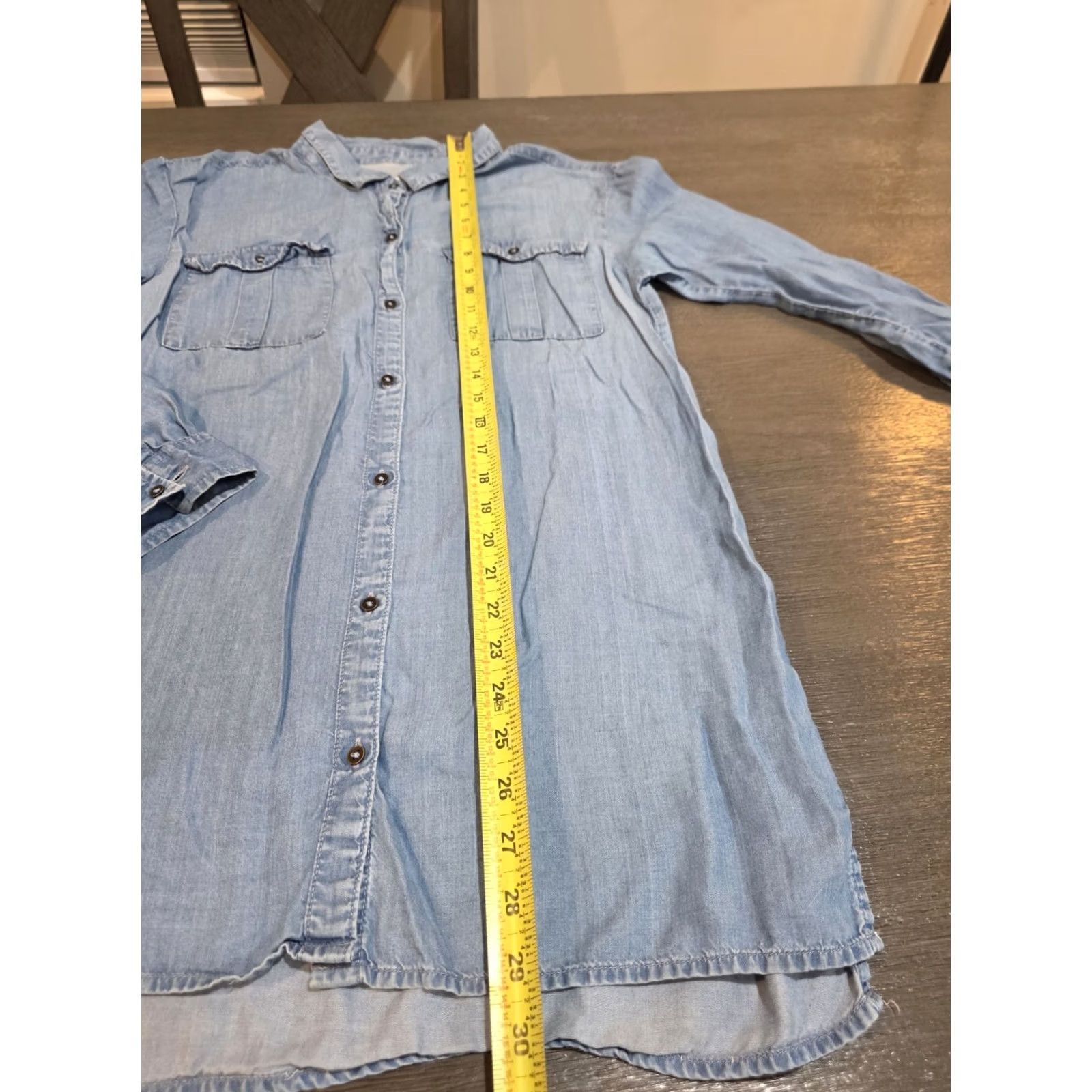 Old Navy Old Navy Western Jean Denim Button Down 100% Cotton Shirt Dress sz L Blue Knee Length Womens Dress, Pre-owned Good, Tiny Stain Size L / US 10 / IT 46 - 6 Thumbnail