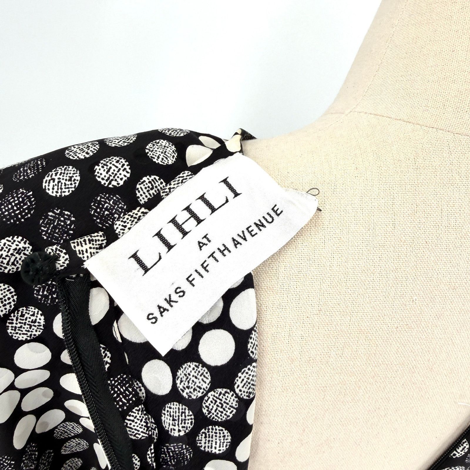Saks Fifth Avenue Lihli Black White Polka Dot 100% Silk Dress Size M / US 6-8 / IT 42-44 - 8 Thumbnail
