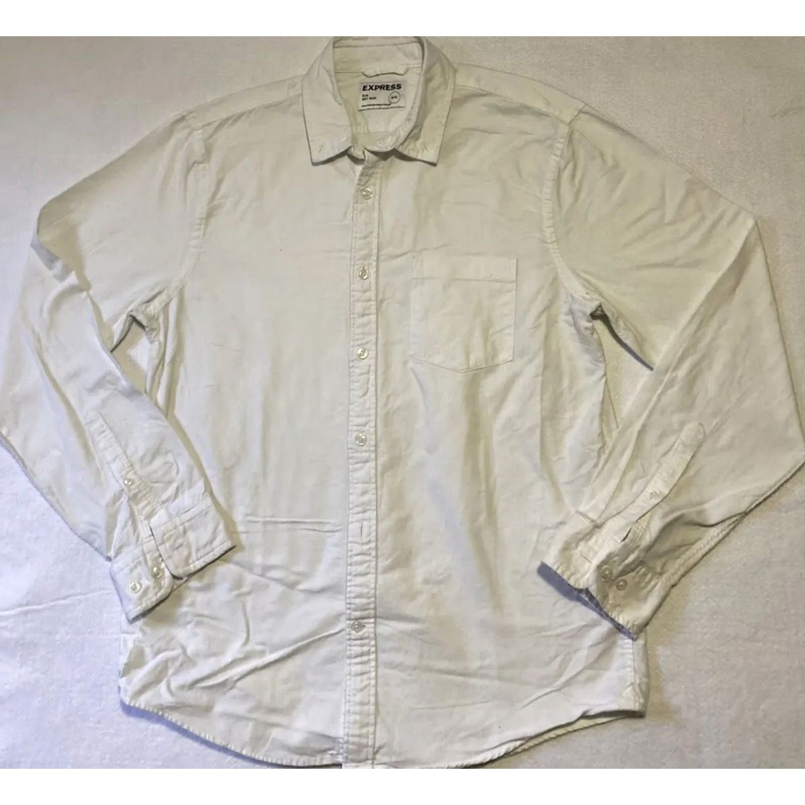 Express Express Dress Shirt Men 15-15.5 Med Regular White Spotted Long Sleeve Button Cotton 100% Collared Buttoned Shirt Mens Size 40R - 2 Thumbnail