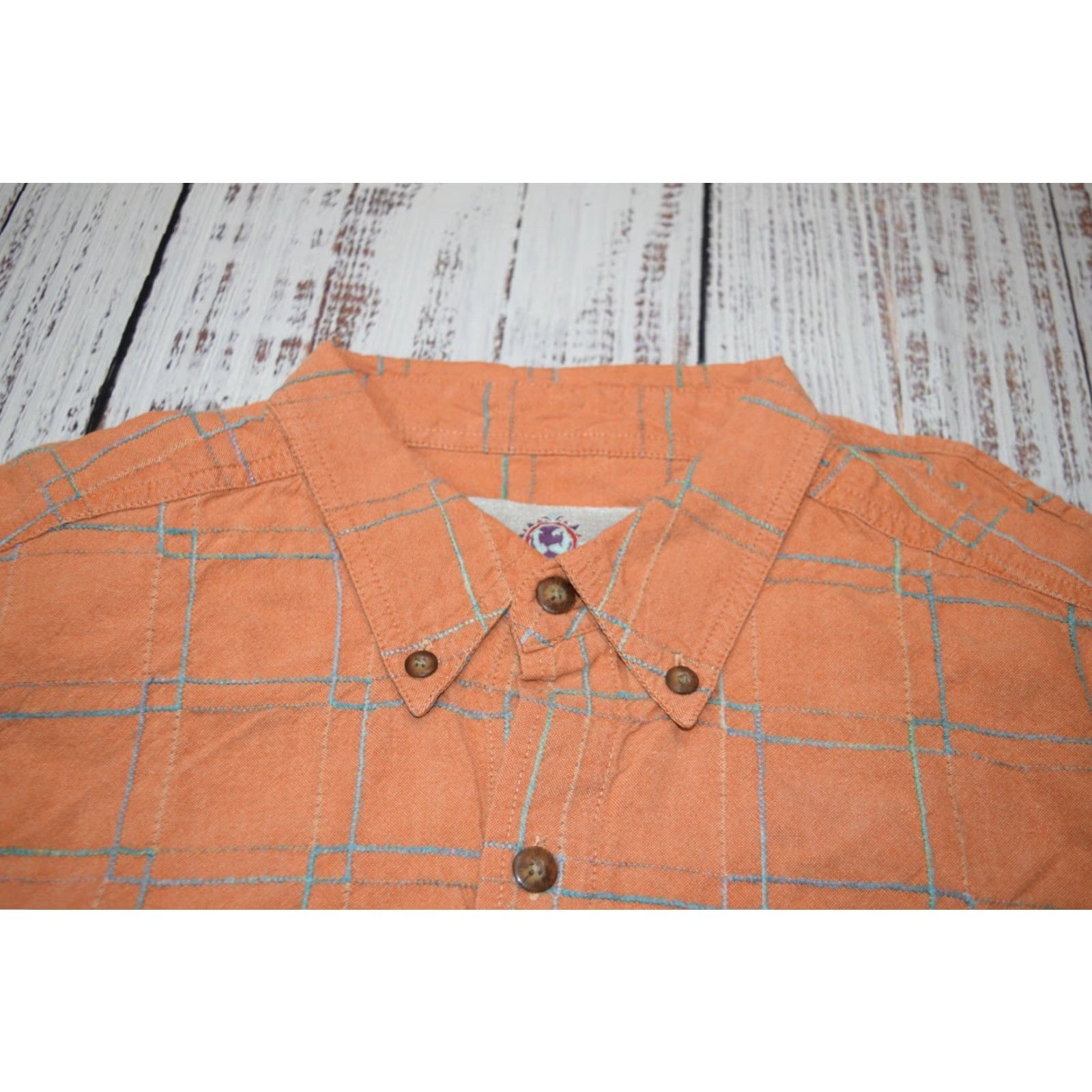 The Territory Ahead The Territory Ahead Shirt Mens Large Orange Windowpane Geo Plaid L/S Button-Down Size US L / EU 52-54 / 3 - 5 Thumbnail