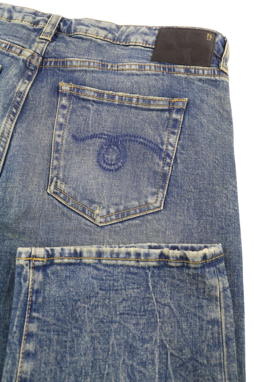 R13 BOY STRAIGHT 31 Kelly Stretch Faded Blue Jeans 85439 Size 31" - 6 Thumbnail