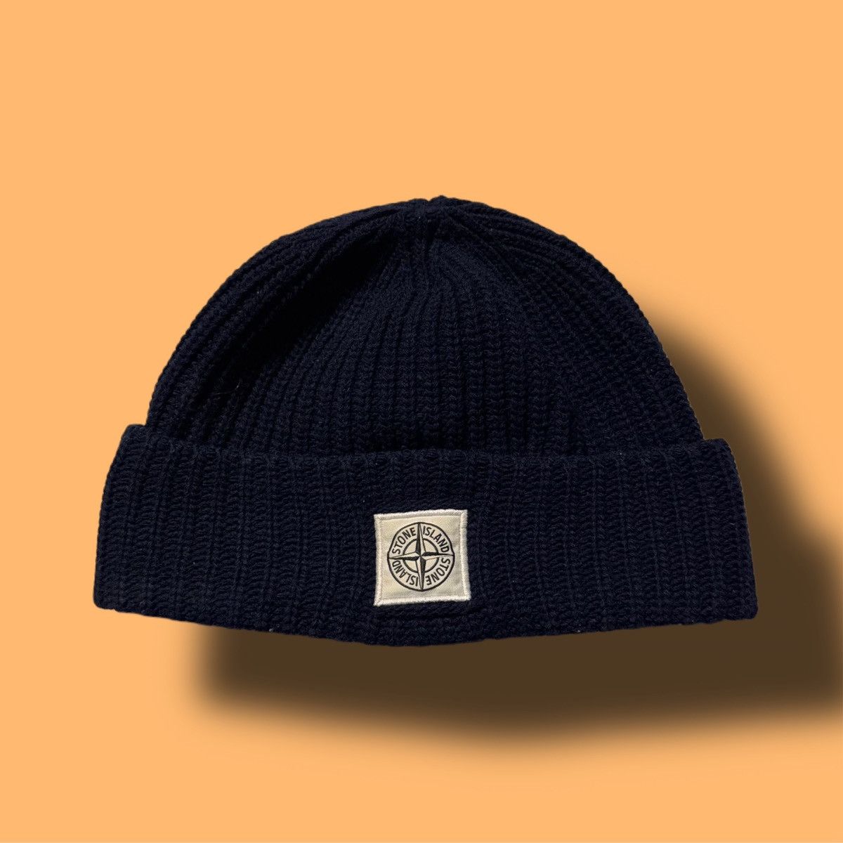 Pre-owned Stone Island 00s  Patch Program Wool Beanie Hat In Navy