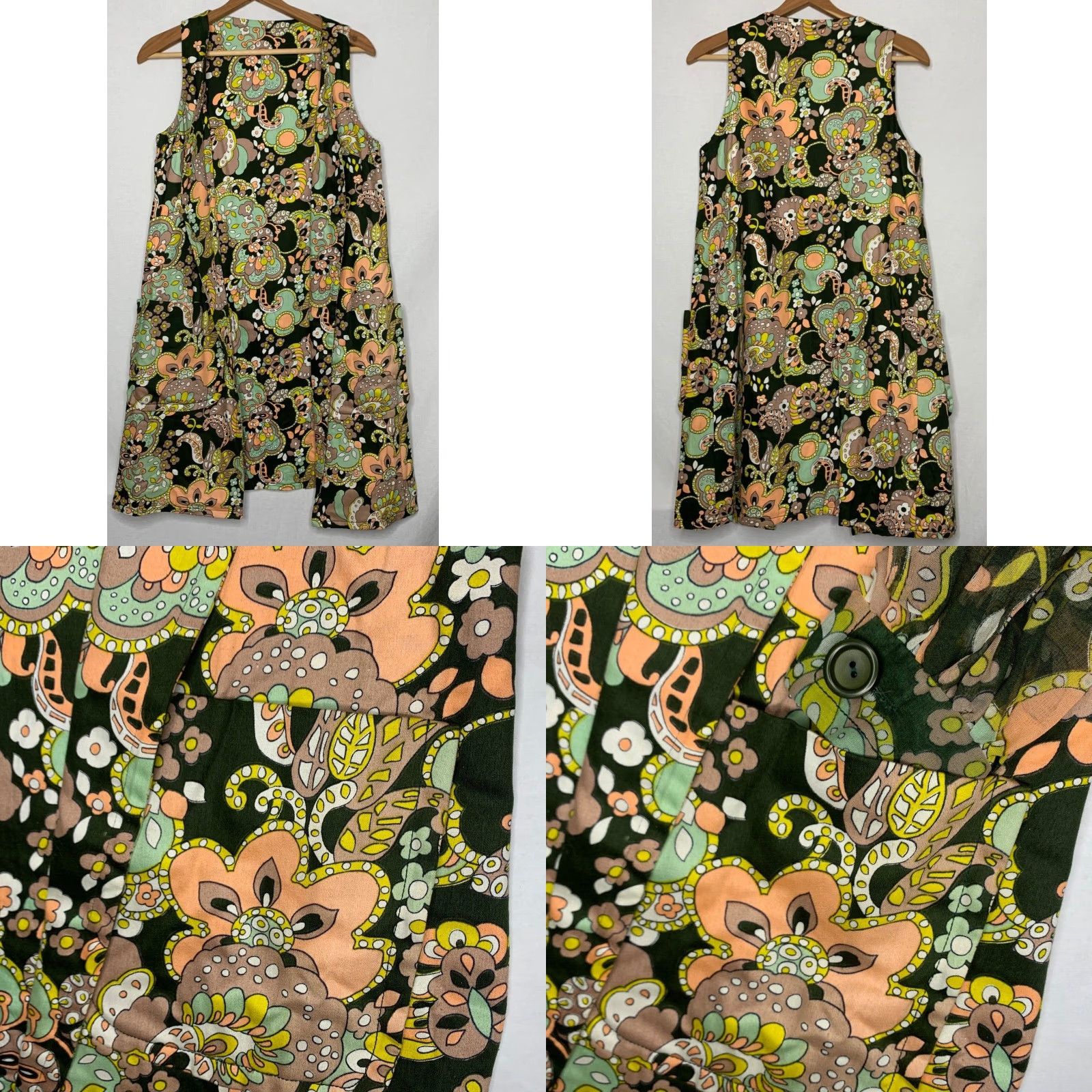 Vintage Vtg Marcek Fenez Designer Roland Klein Total Dress Vest Set Mod Flower Power 1960s Size XL / US 12-14 / IT 48-50 - 8 Thumbnail