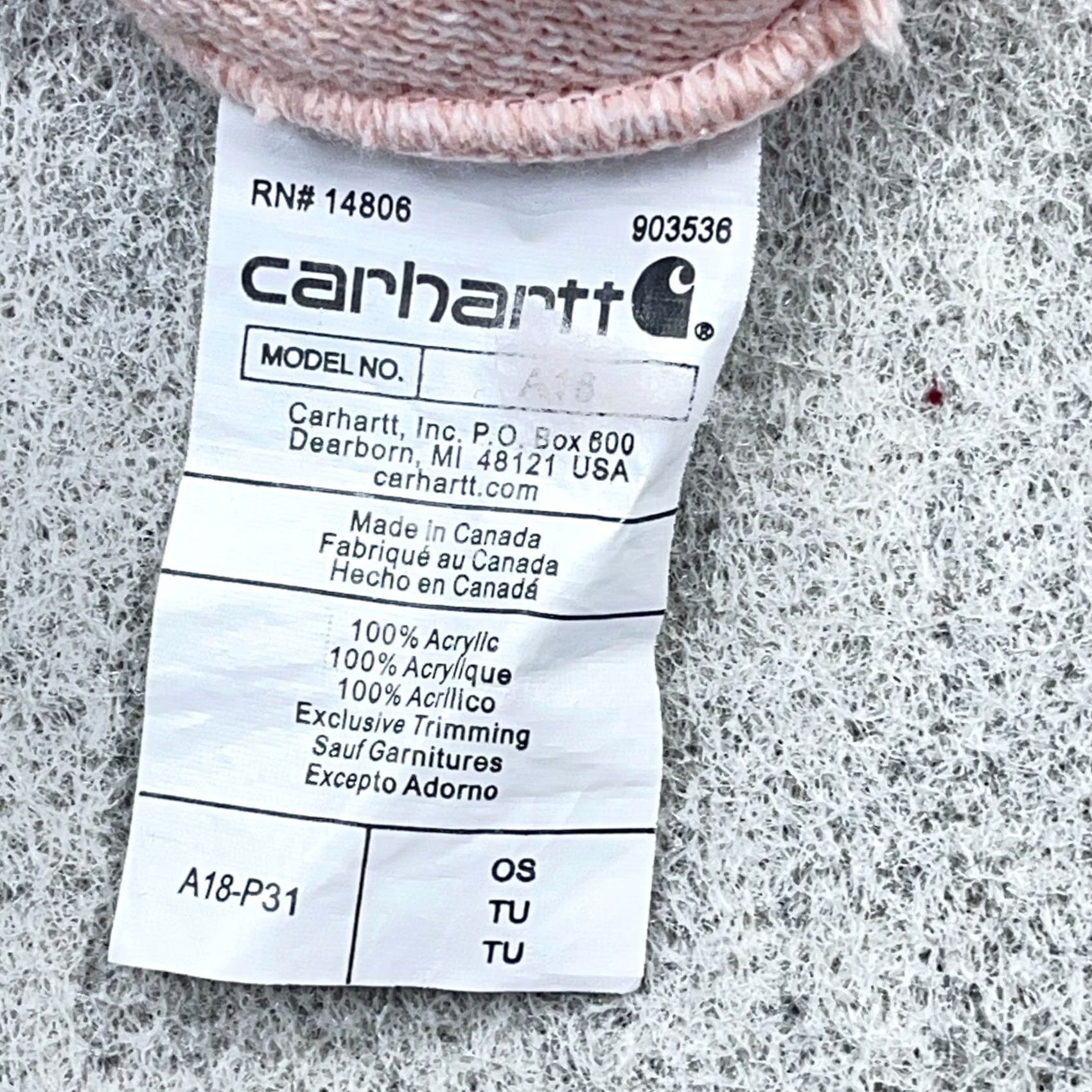 Carhartt Carhartt Beanie Hat Womens Light Pink Fold Over Skull Cap Acrylic Knit Logo Patch Size ONE SIZE - 6 Thumbnail
