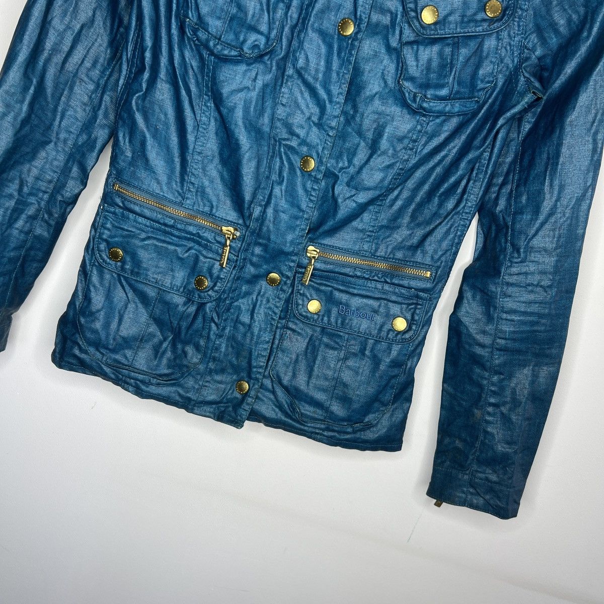 Barbour × Japanese Brand Vintage Waxed Barbour Linen Blue Jacket Coat Utility Size XS / US 0-2 / IT 36-38 - 5 Thumbnail