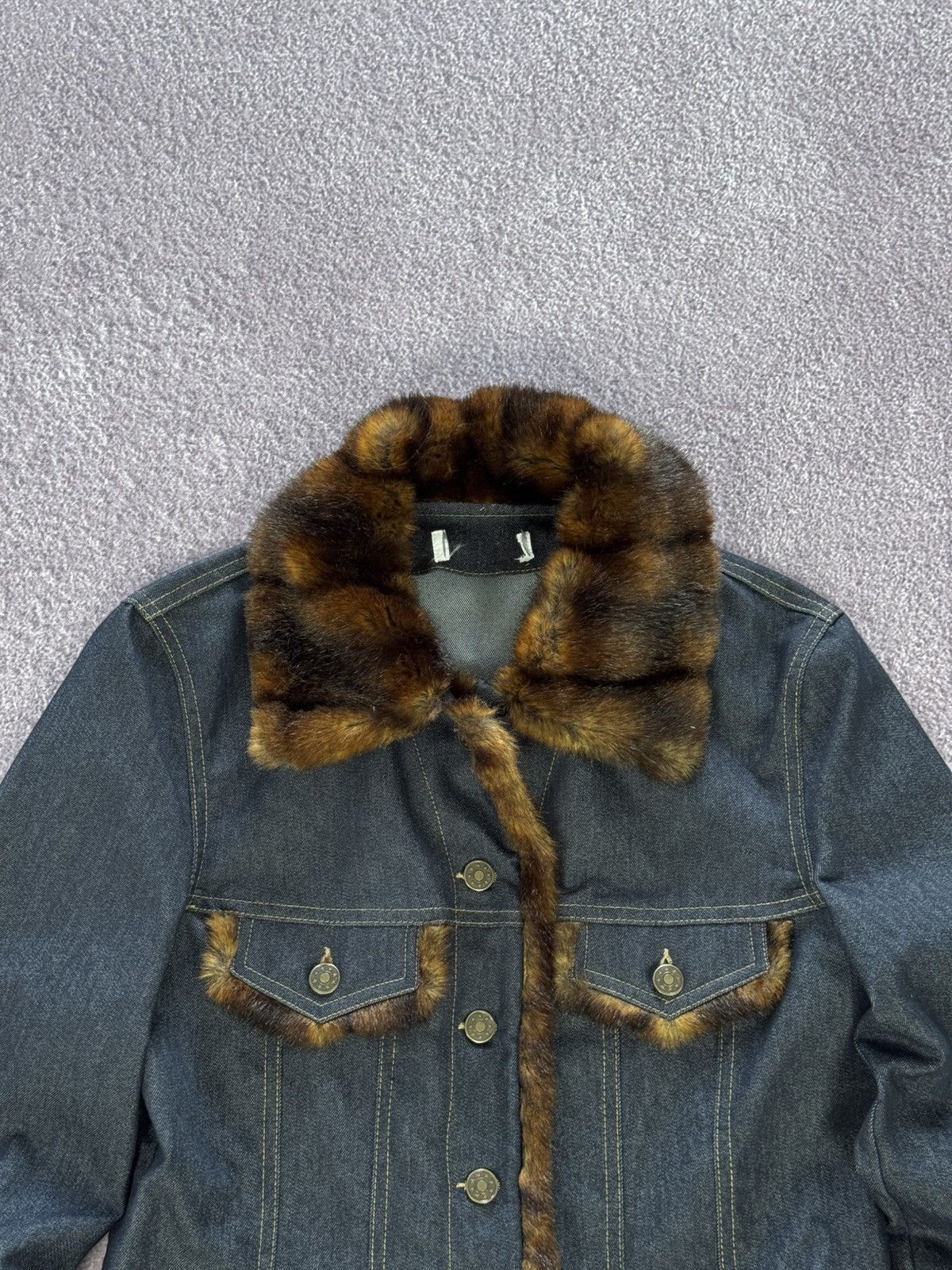 Japanese Brand Y2K Faux Fur Glamour Avant Garde Denim Jacket Size M / US 6-8 / IT 42-44 - 2 Thumbnail