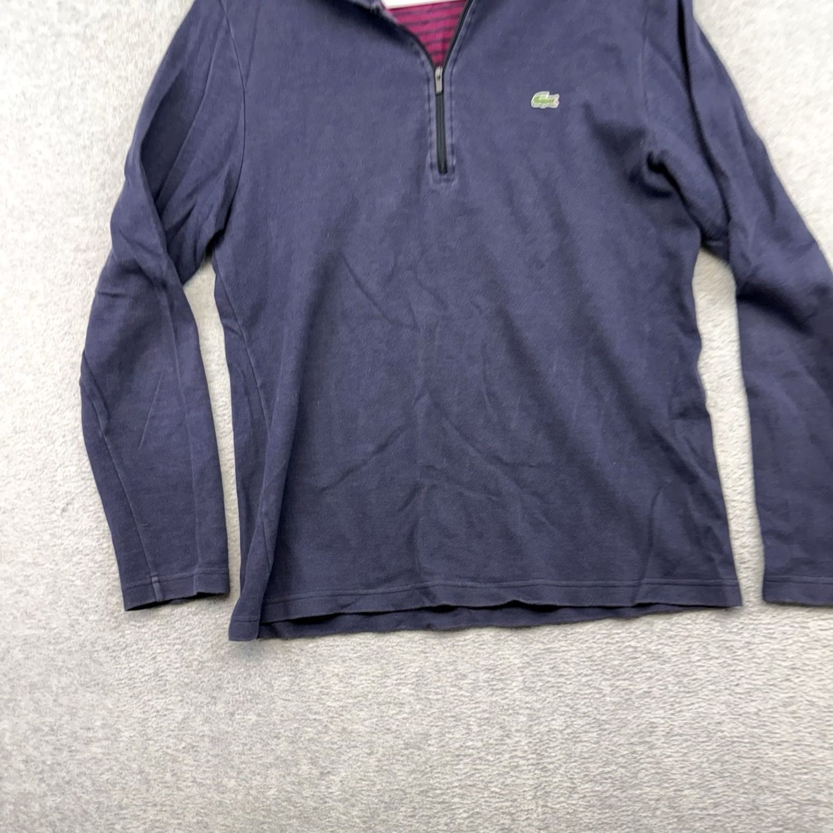 Lacoste Lacoste Hoodie Mens M Blue Stripes Lightweight Quarter Zip Sweatshirt Cotton Pullover Size US M / EU 48-50 / 2 - 2 Thumbnail