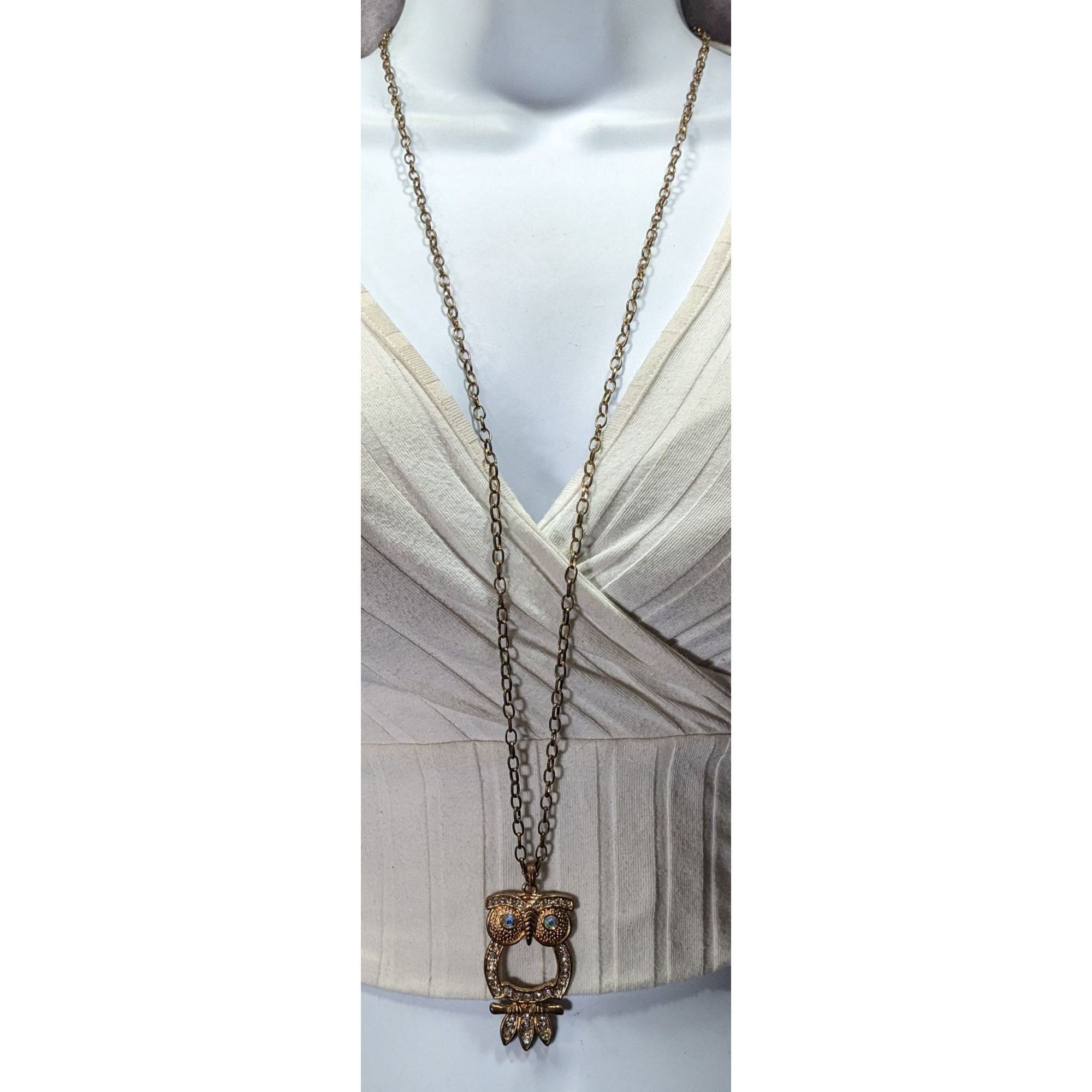 Other Whimsygoth Gold Tone Aurora Borealis Gemmed Owl Pendant Neck Size ONE SIZE - 4 Thumbnail