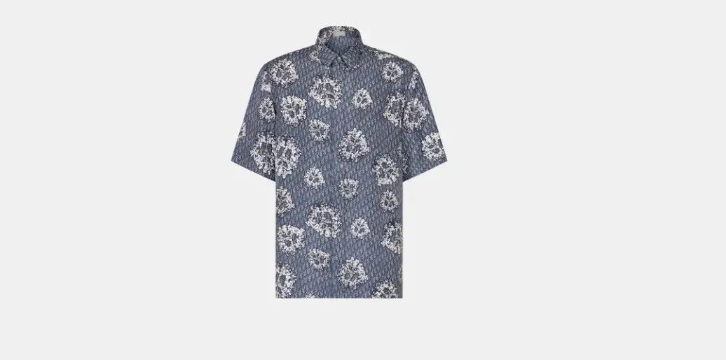DENIM TEARS × Dior o1w1db10824 Short Sleeved Shirt in Blue Silk Twill Size US M / EU 48-50 / 2 - 1 Thumbnail
