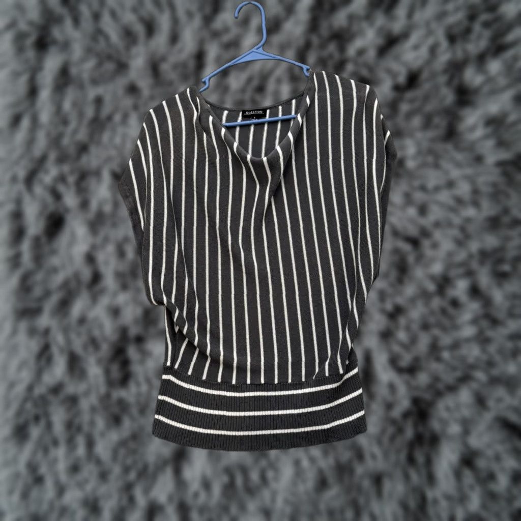 Vintage Notation Sweater Womens Small Gray White Stripe Batwing Sleeve Draped Neckline Top Size S / US 4 / IT 40 - 1 Thumbnail