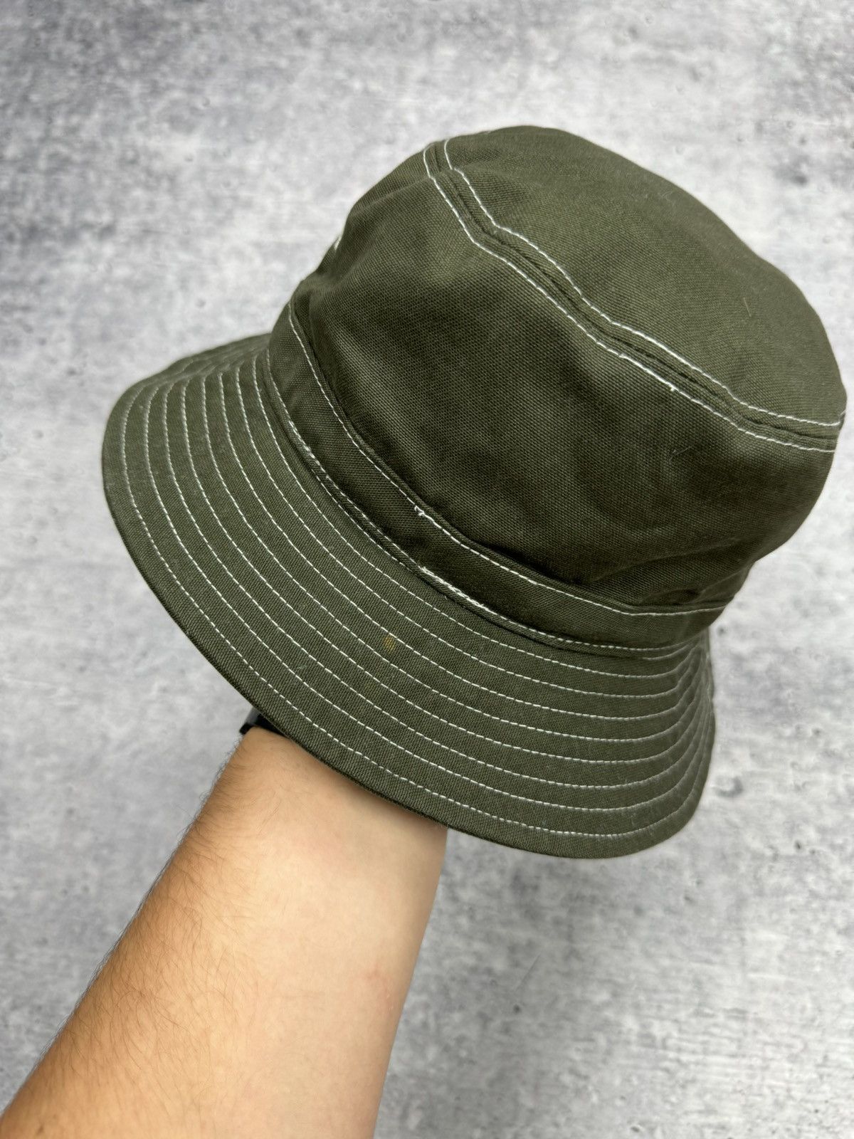 Kangol × Vintage Vintage 90’s Y2K Style Olive Logo Drill Warm Panama Hat S-M Size ONE SIZE - 9 Thumbnail