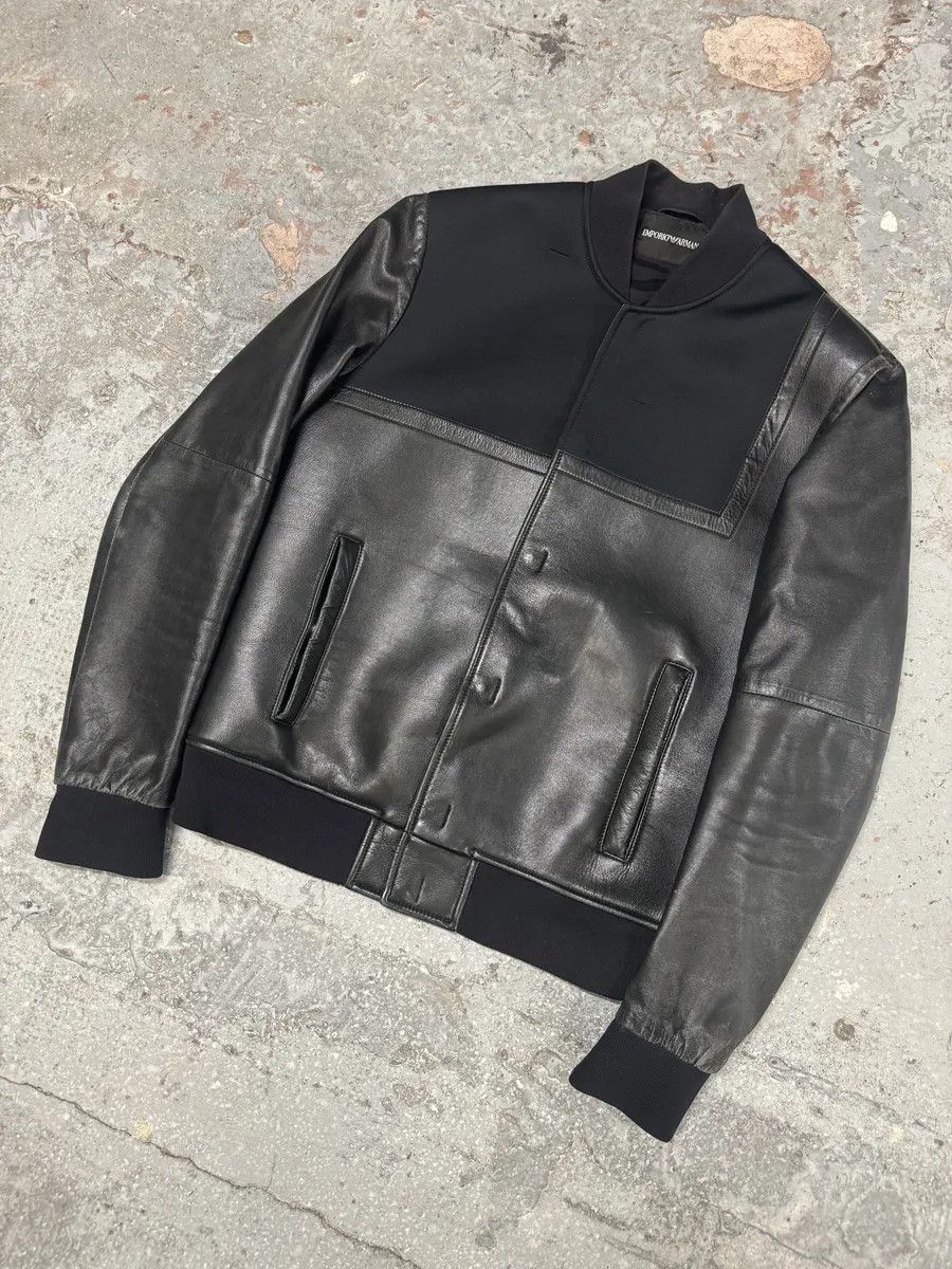 Emporio Armani × Vintage SS2014 Emporio Armani Black Pure Geometrical Leather Jacket Size US M / EU 48-50 / 2 - 9 Thumbnail