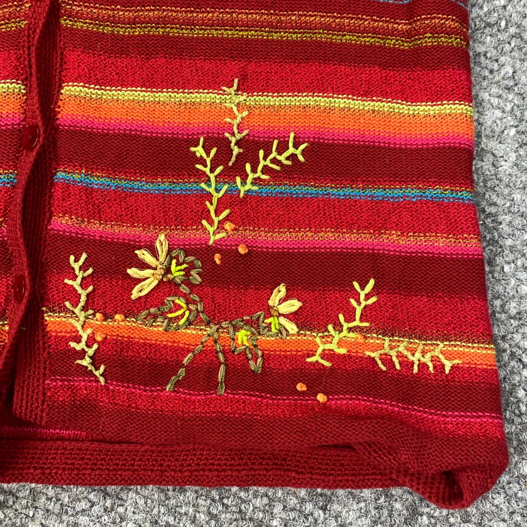 Talbots Talbots Cardigan Sweater Striped 3/4 Sleeve Red Flower Button Embroidered Cotton Ramie Rayon Women M Medium Adult Womens Fall Spring Winter Stock Size M / US 6-8 / IT 42-44 - 4 Thumbnail