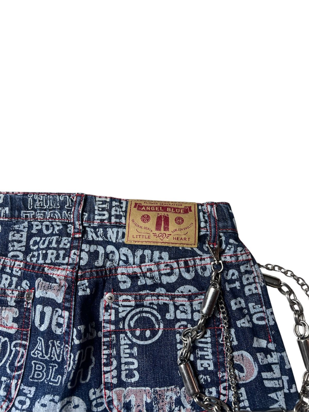 Japanese Brand Angel Blue Pop Love Printed Button Flared Pants Size US 28 / EU 44 - 12 Thumbnail