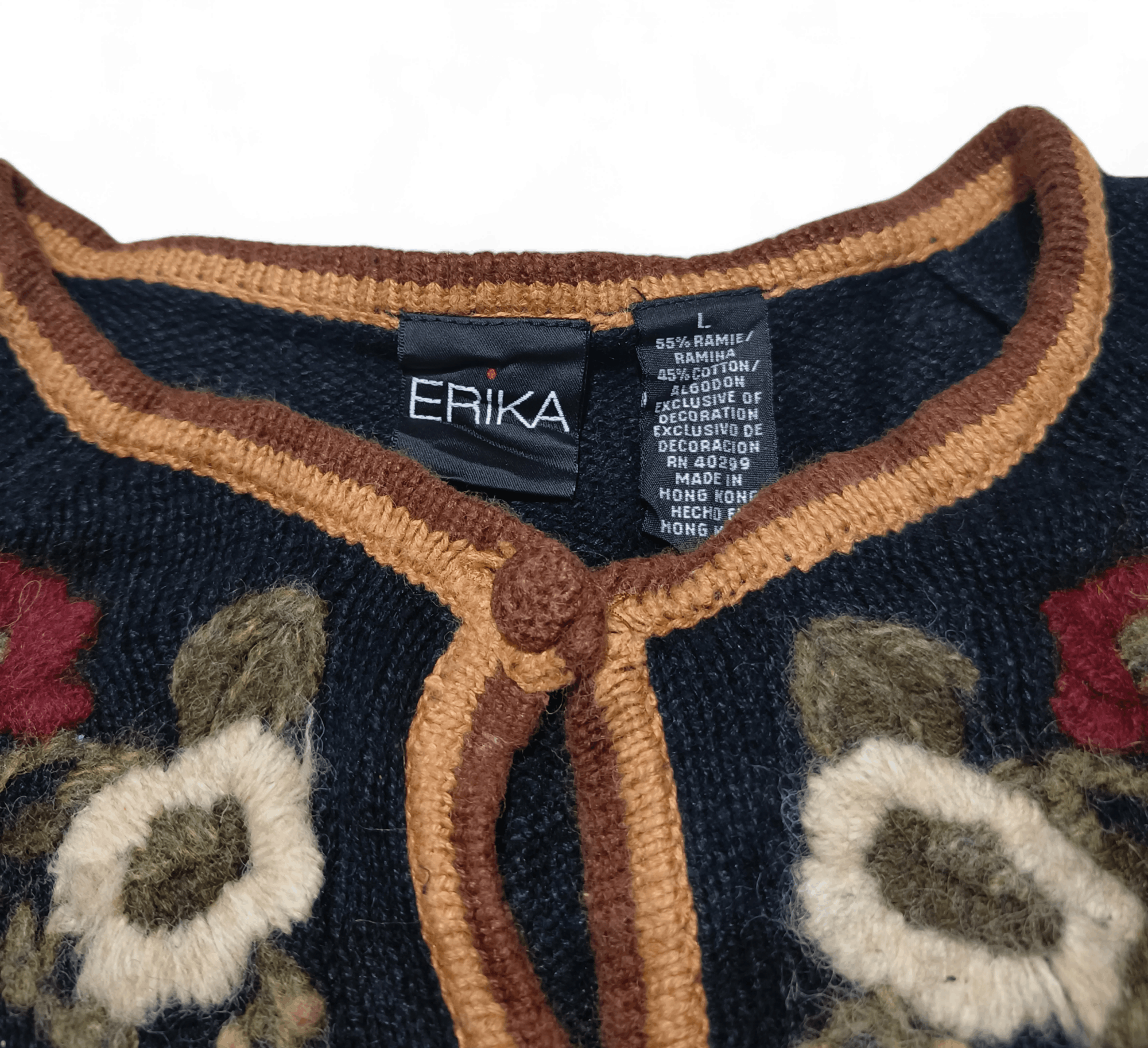 Other Vintage ERIKA Floral Embroidered Motifs Pattern Knit Sweater Size L / US 10 / IT 46 - 7 Thumbnail