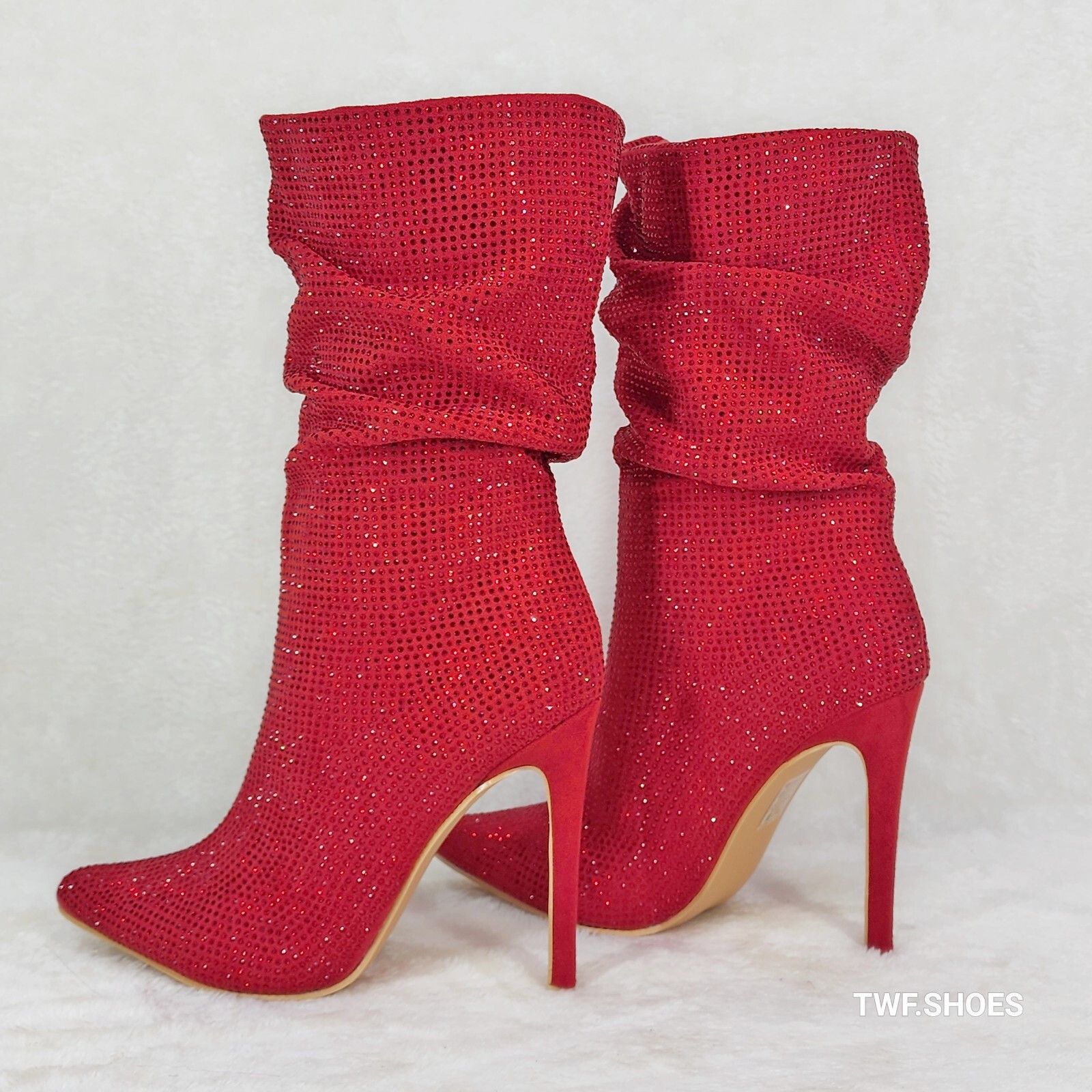 Other Resolve Sparkling Red Rhinestone High Heel Slouch Calf Boots Size US 9 / IT 39 - 1 Thumbnail