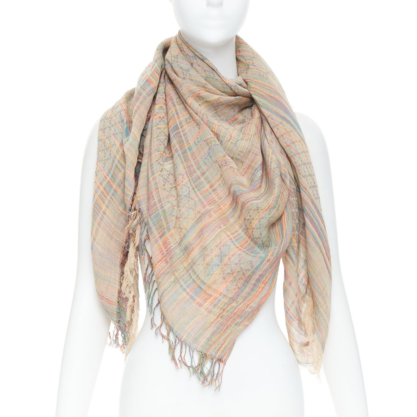 Gucci GUCCI rainbow cotton yarn GG monogram jacquard fringed large scarf Size ONE SIZE - 1 Thumbnail
