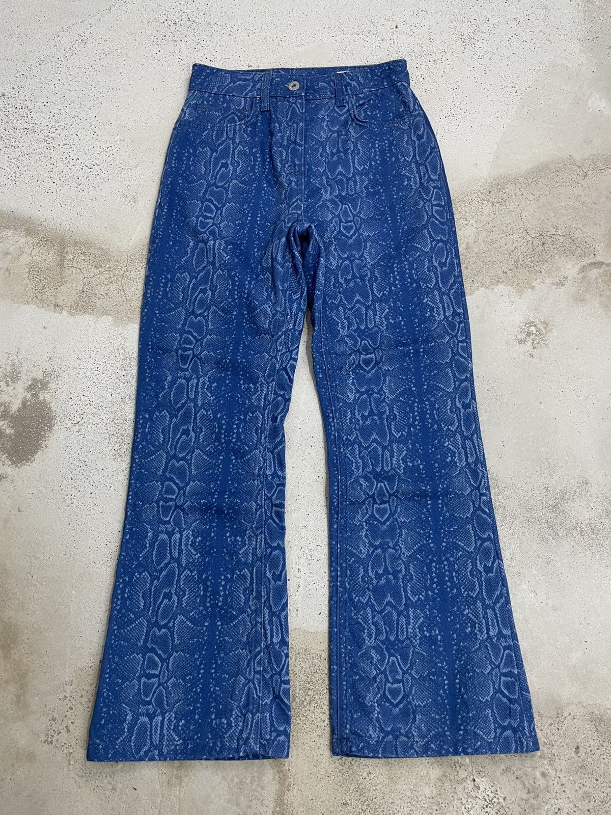 Collision Denim Snake Skin Flare Pants Japanese Fashion