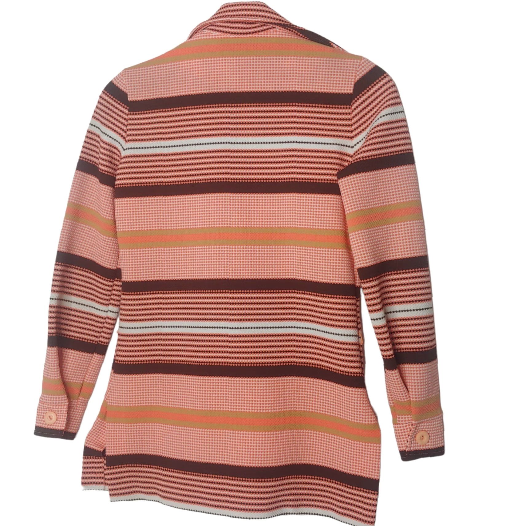 Pinko VINTAGE Trissi Blouse Shirt Long Sleeve Pink Stripe Polyester 70s Disco Women S Small Regular Brown White Collared Button 1970s Size S / US 4 / IT 40 - 4 Thumbnail