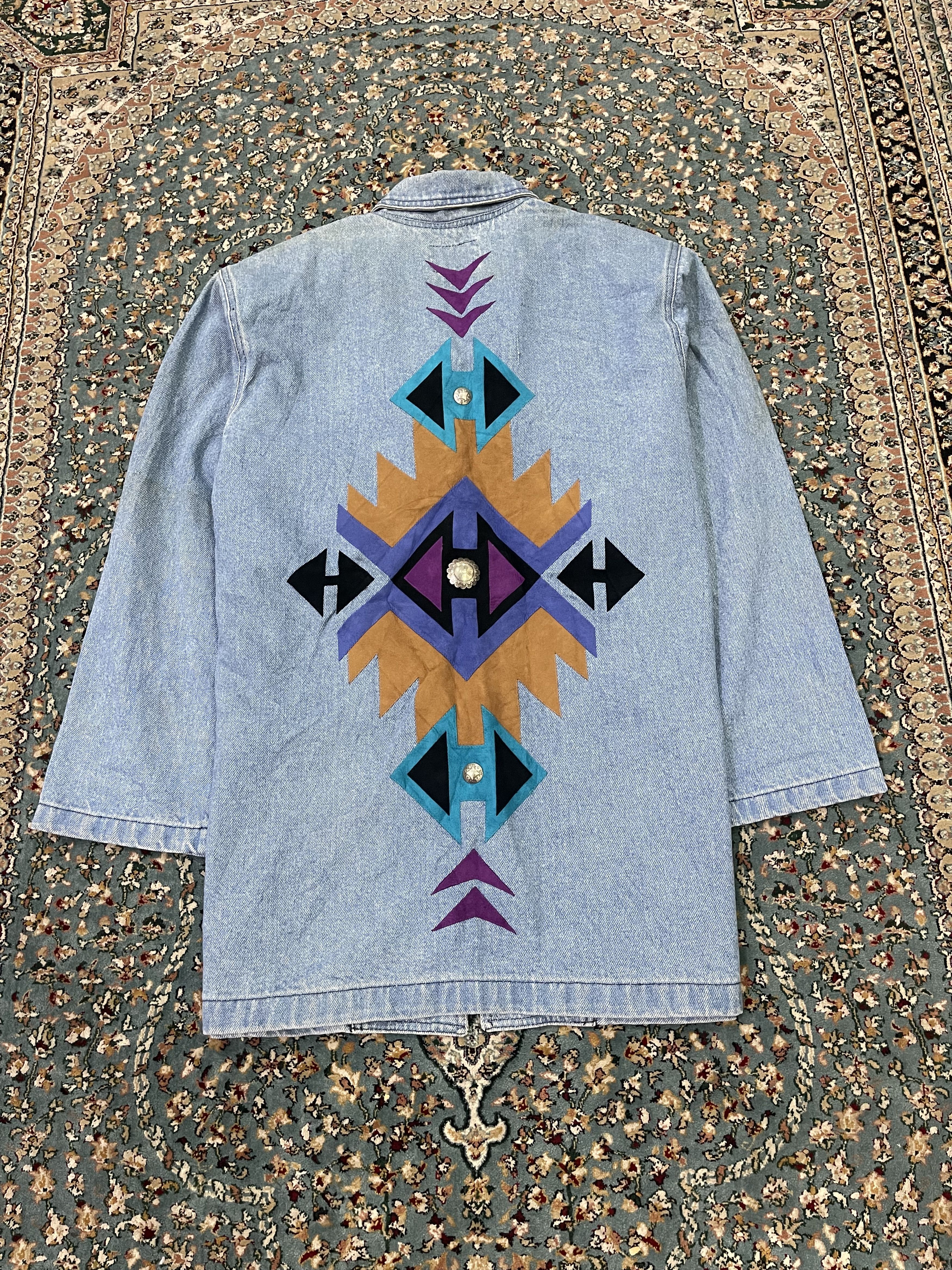 Native × Vintage Vintage 90s Native Navajo Denim Jacket Size US L / EU 52-54 / 3 - 2 Thumbnail