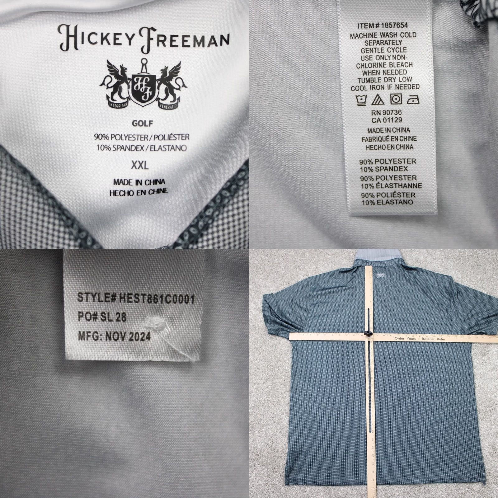 Vintage Hickey Freeman Polo Shirt Mens 2XL Gray Geometric Golf Poly Stretch S/S Polo Shirt Regular Fit Mens Casual Shirt Size US XXL / EU 58 / 5 - 8 Thumbnail
